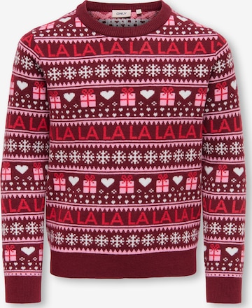 Pull-over 'KOGXMAS PRESENT' ONLY GIRLS en rouge : devant