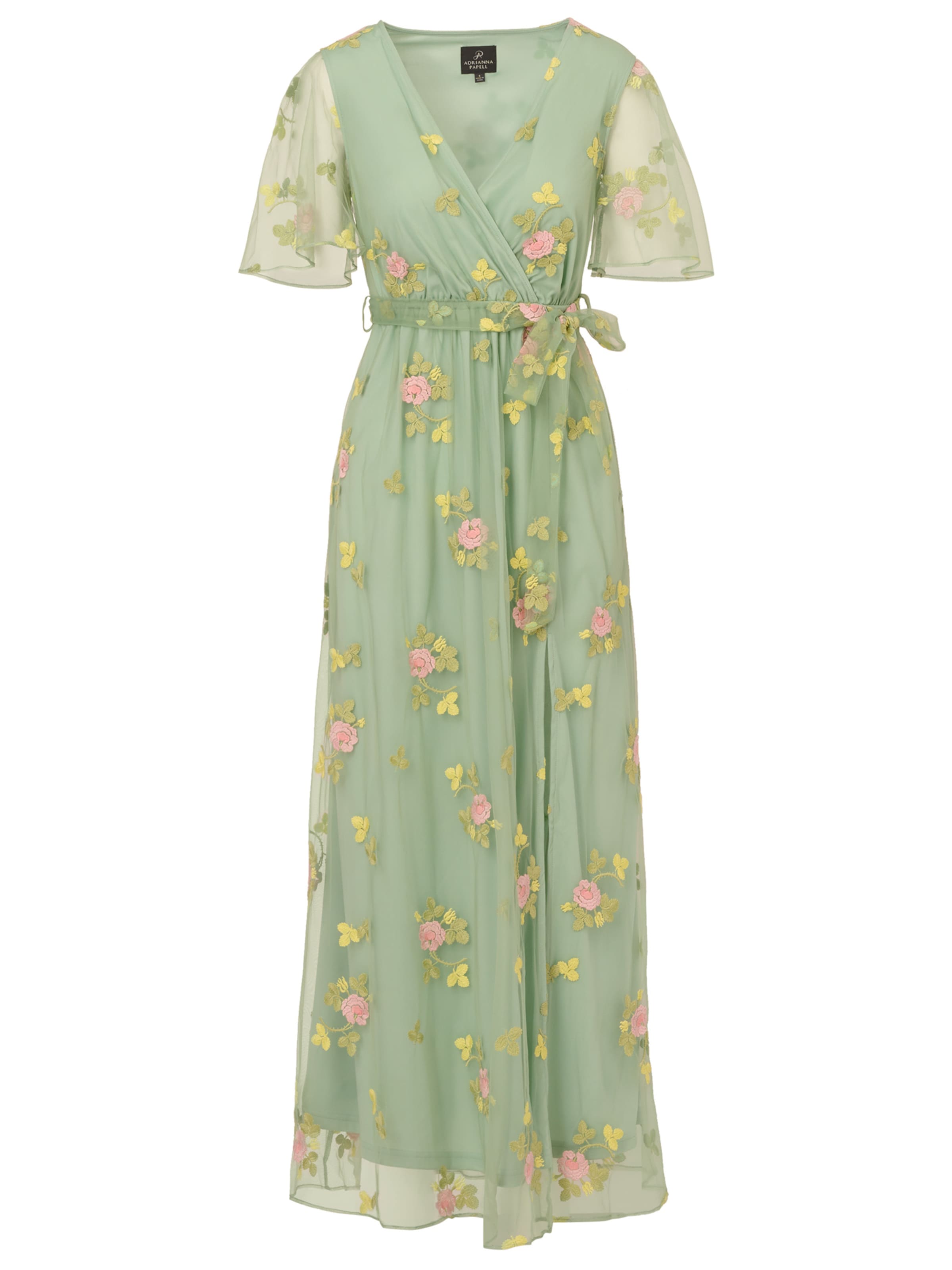 Adrianna Papell Jurk 'Embroidered Flutter Dress' in Groen: voorkant