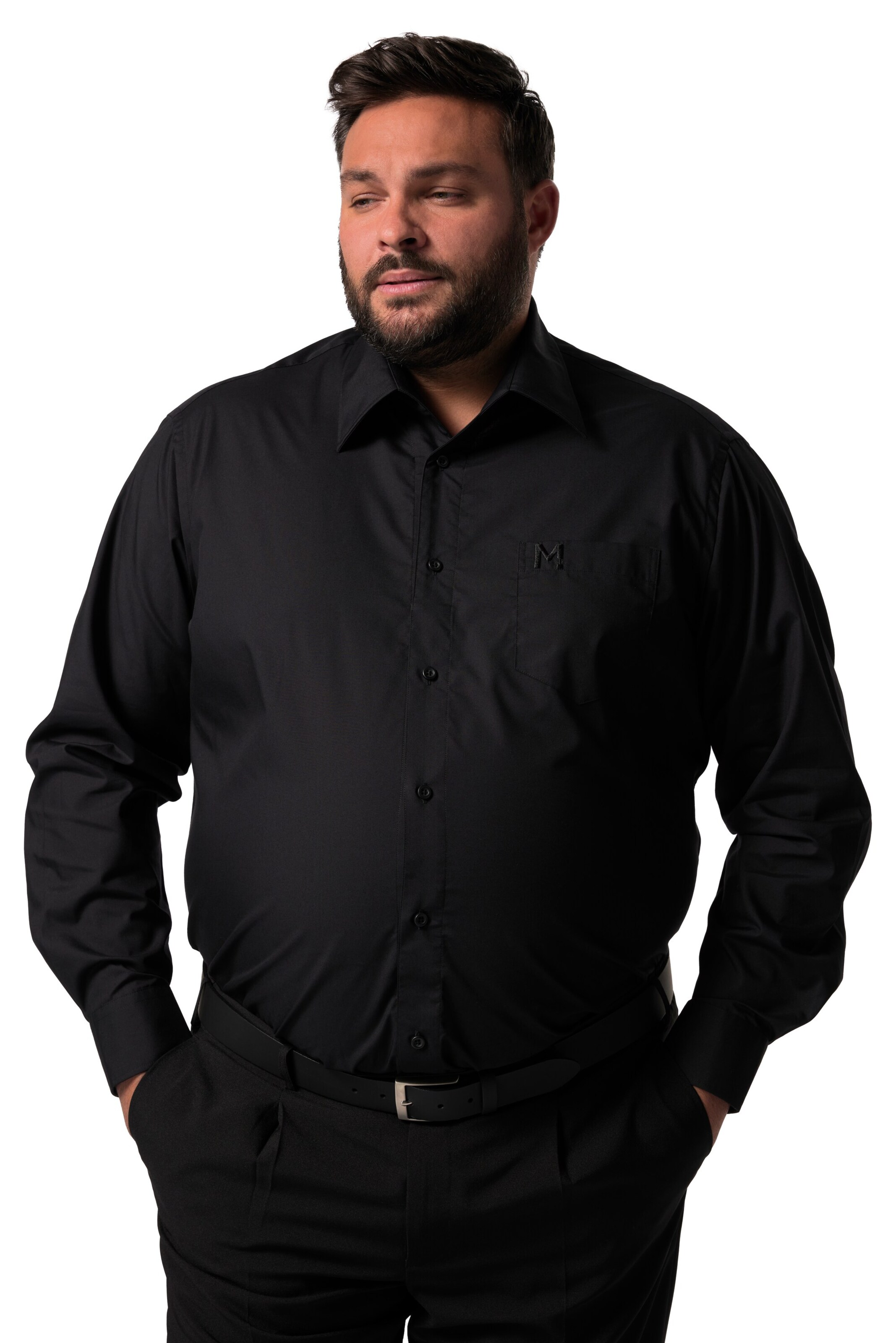 Men Plus Comfort fit Business shirt in Black: front