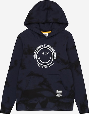 Jack & Jones Junior Mikina 'JORSMILEYWORLD SWEAT HOOD JNR' – modrá: přední strana