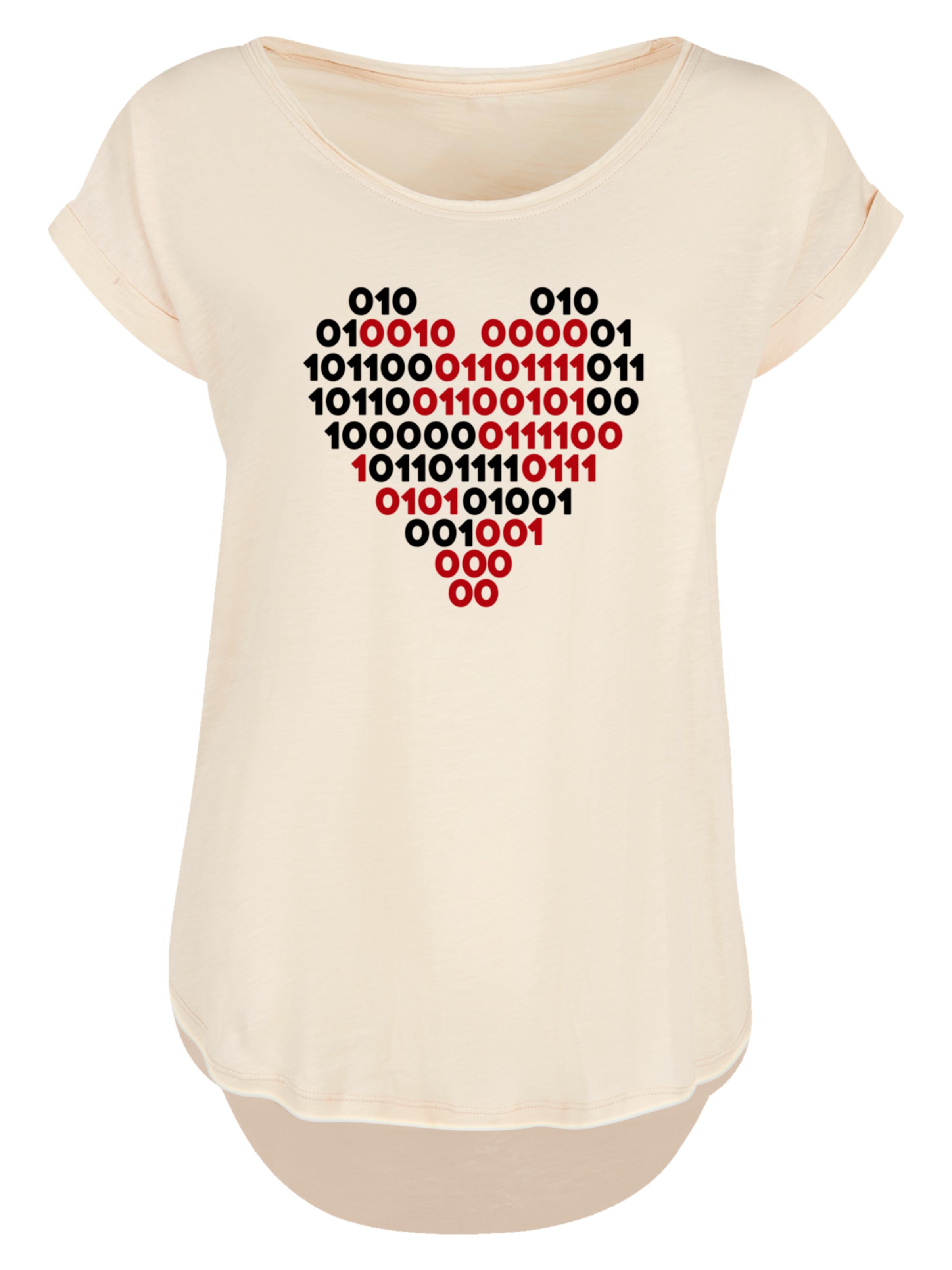 F4NT4STIC T-Shirt 'I love you 01001001 Binary Code Herz Valentinstag' in Beige: Vorderseite