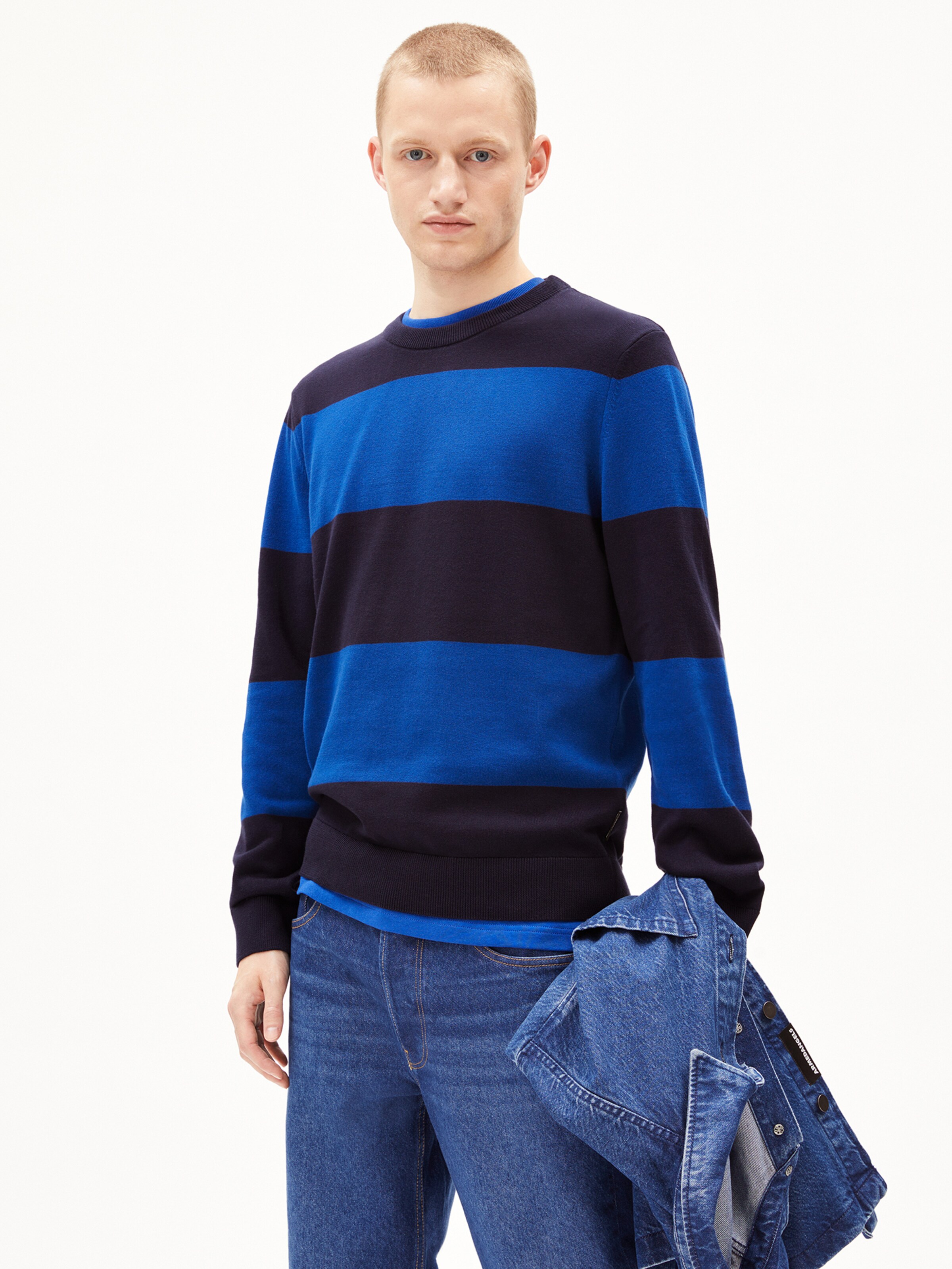 ARMEDANGELS Trui ' LOUKAA STRIPES ' in Blauw: voorkant