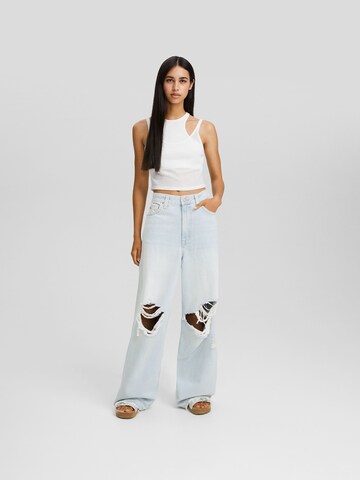 Wide leg Jeans de la Bershka pe albastru