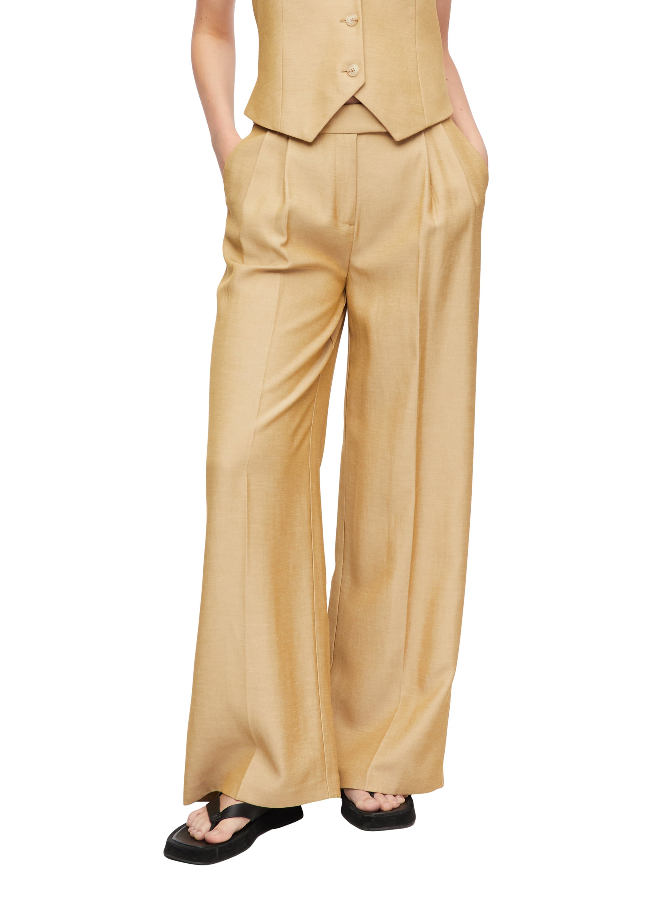 Regular Pantalon à plis COMMA en jaune : devant
