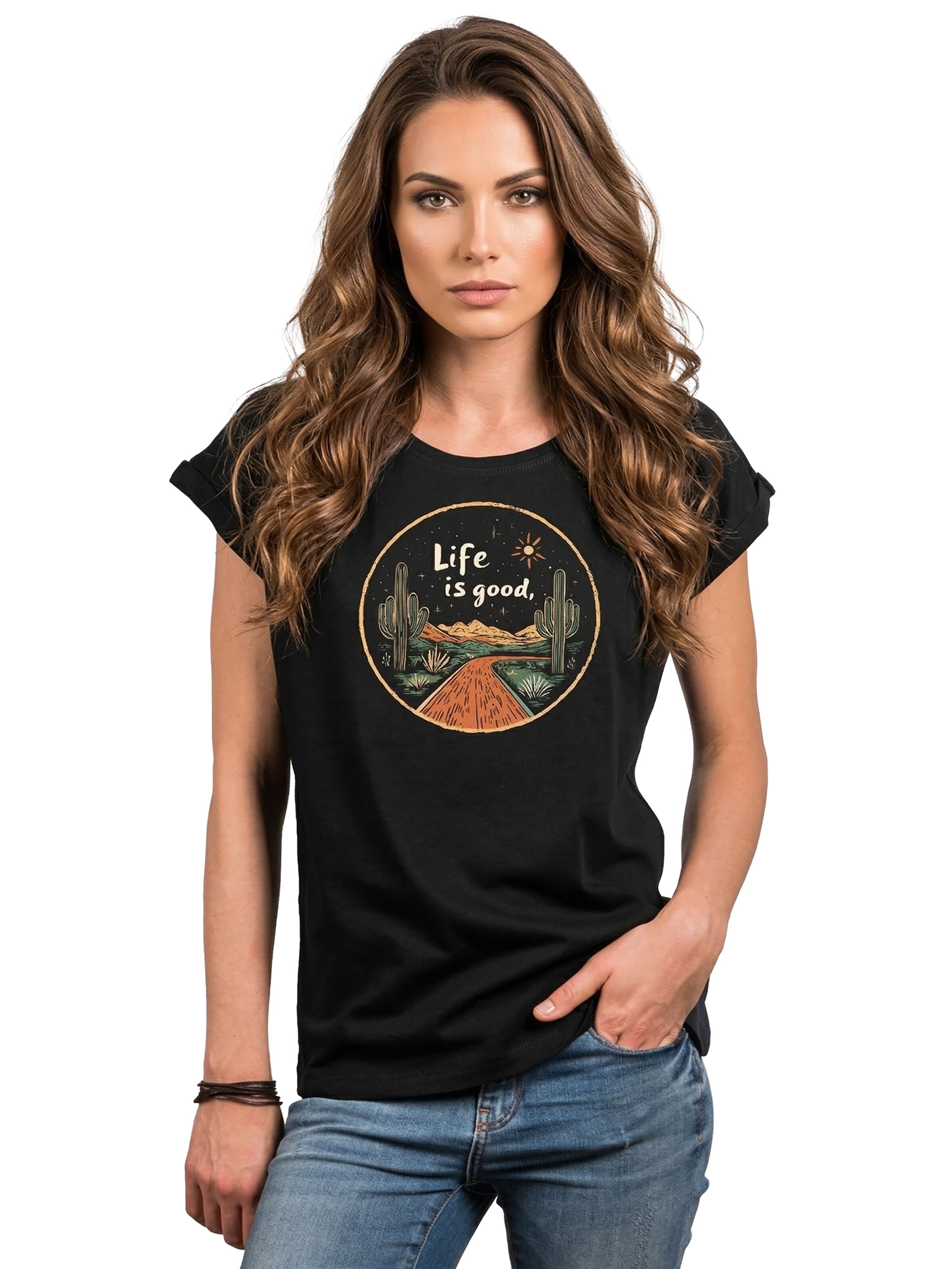MAKAYA Shirt 'Life is good' in Black: front