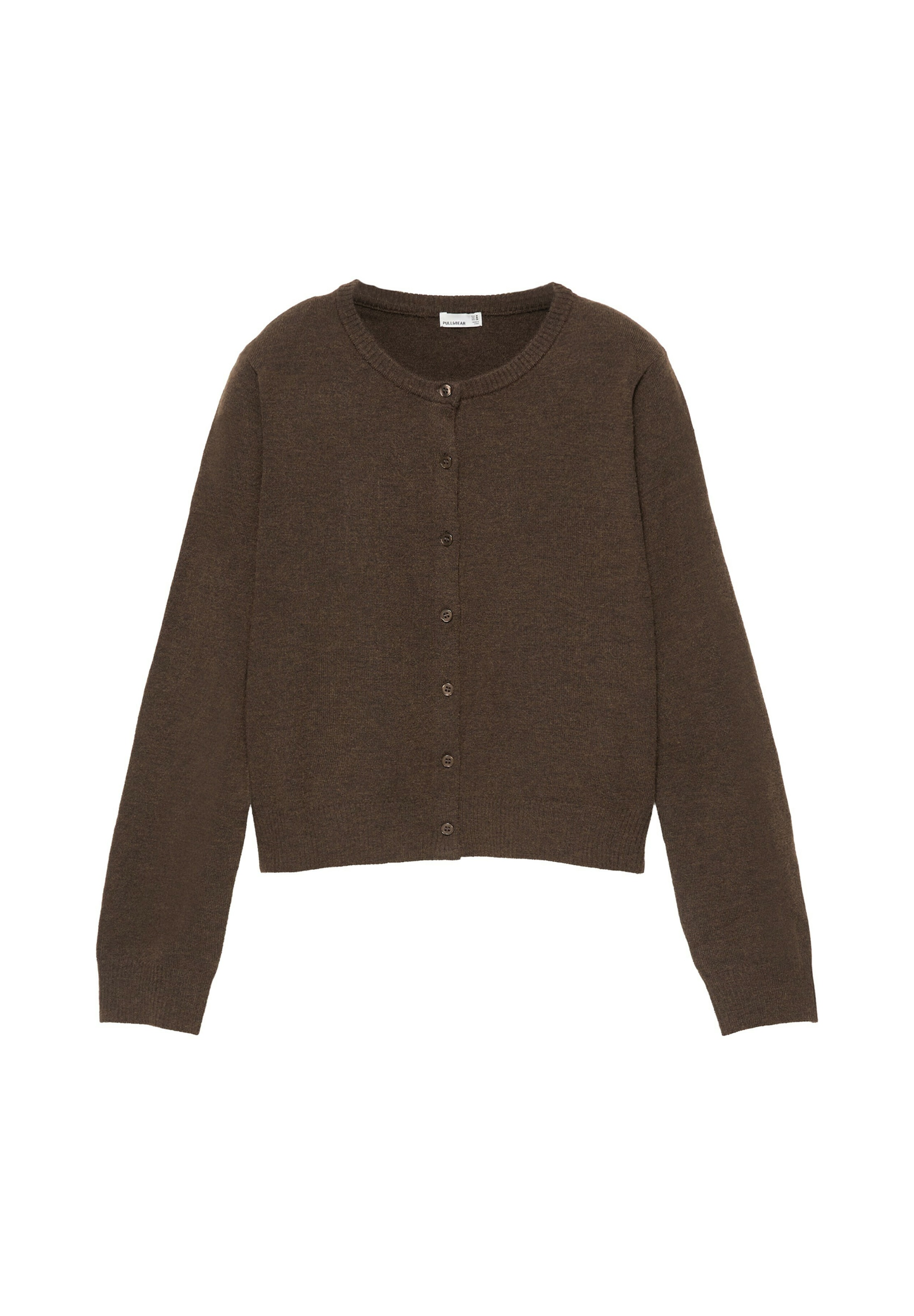 Pull&Bear Knit Cardigan in Brown: front