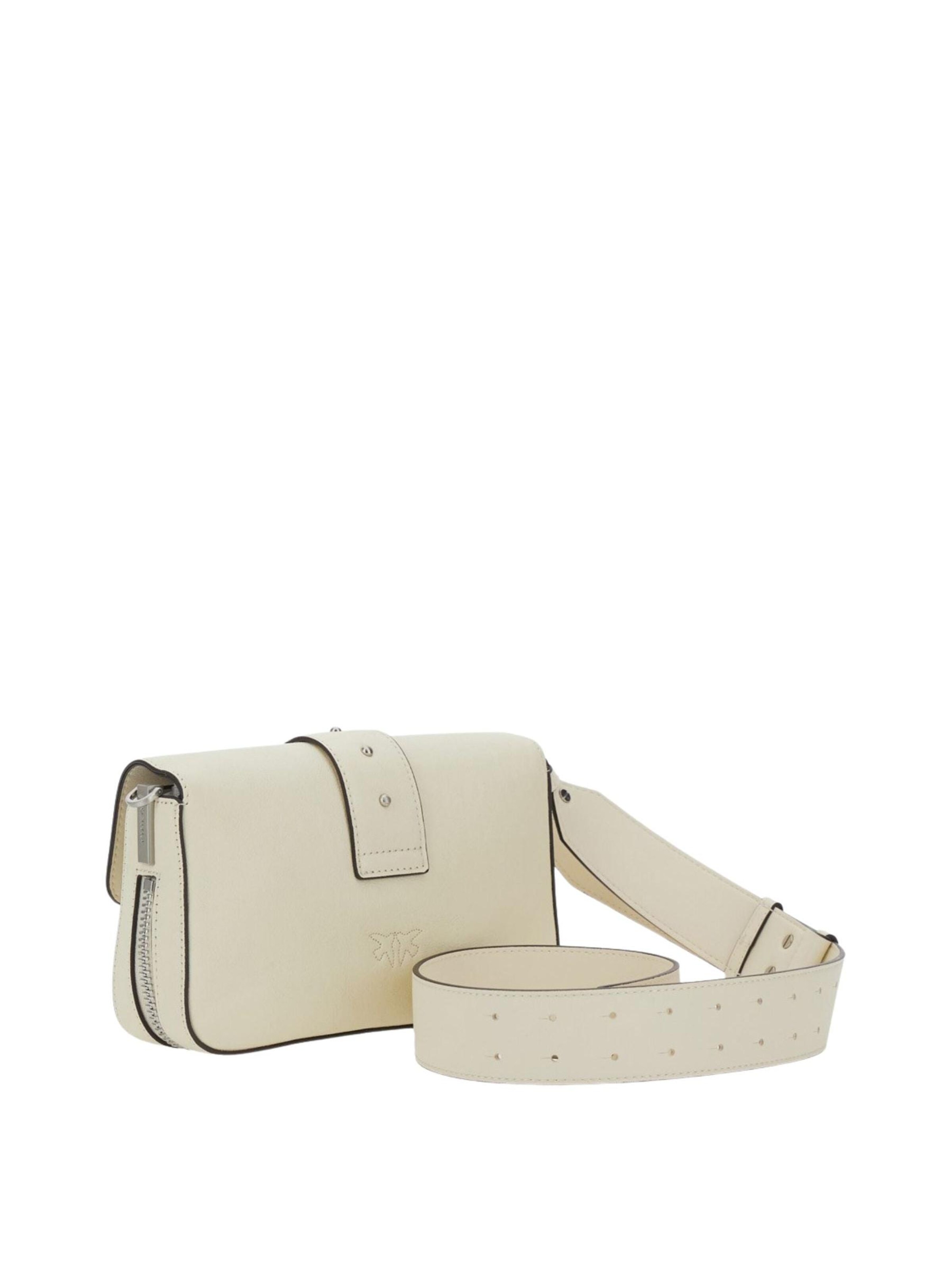 PINKO Skuldertaske 'Pinko Sac Rabat Love One Slouchy Zip Mini Vite Blanc' i hvid