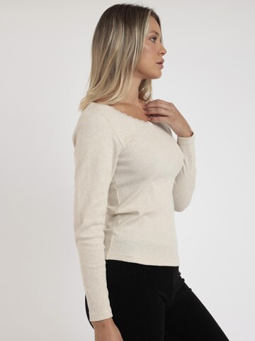 admas - Top 'Camiseta Manga Larga Romantic Rib para Mujer' en beige