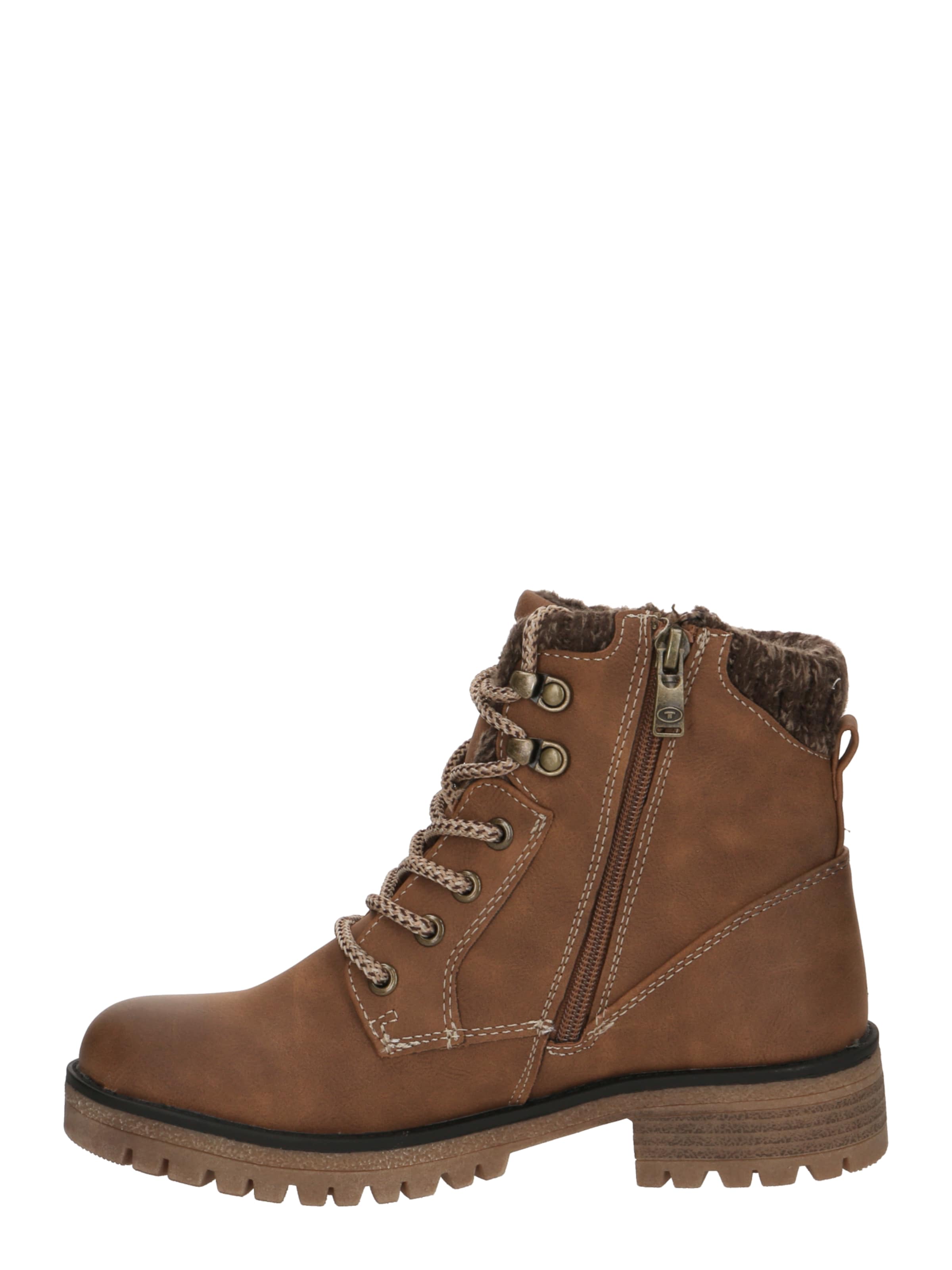 TOM TAILOR Lace-up bootie in Brown