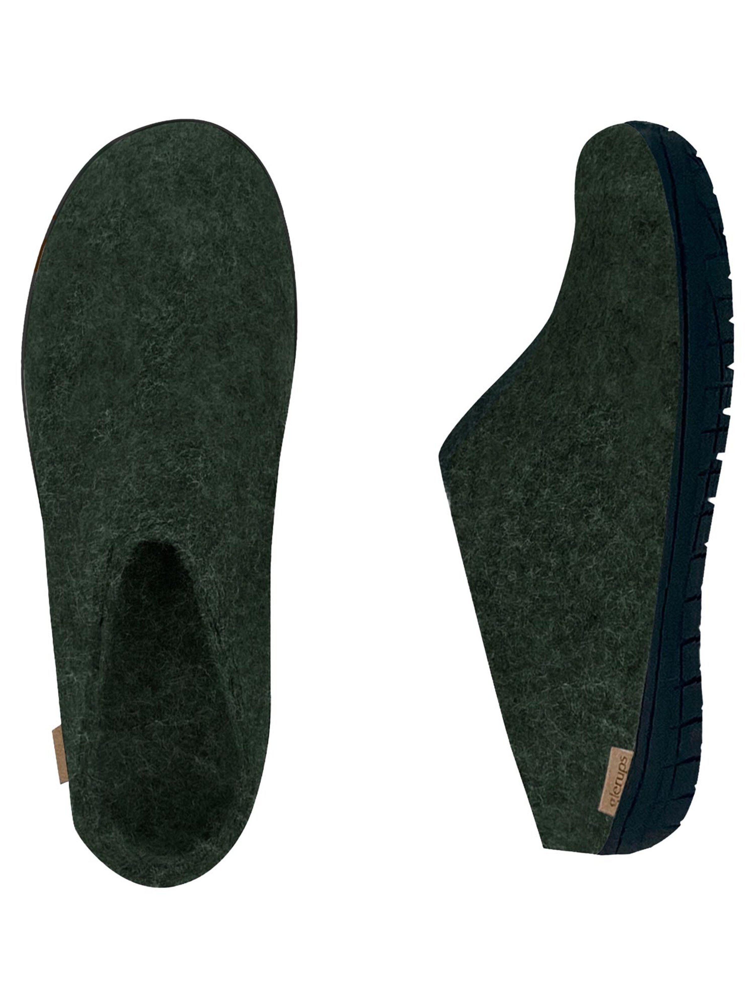 Glerups Slippers 'Black Rubber' in Green