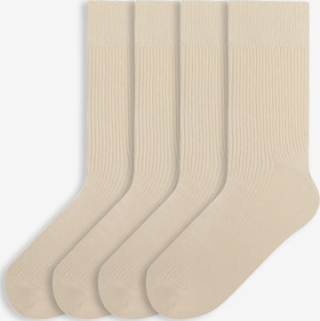 Von Jungfeld Socks 'Fine Ribbed' in Beige: front