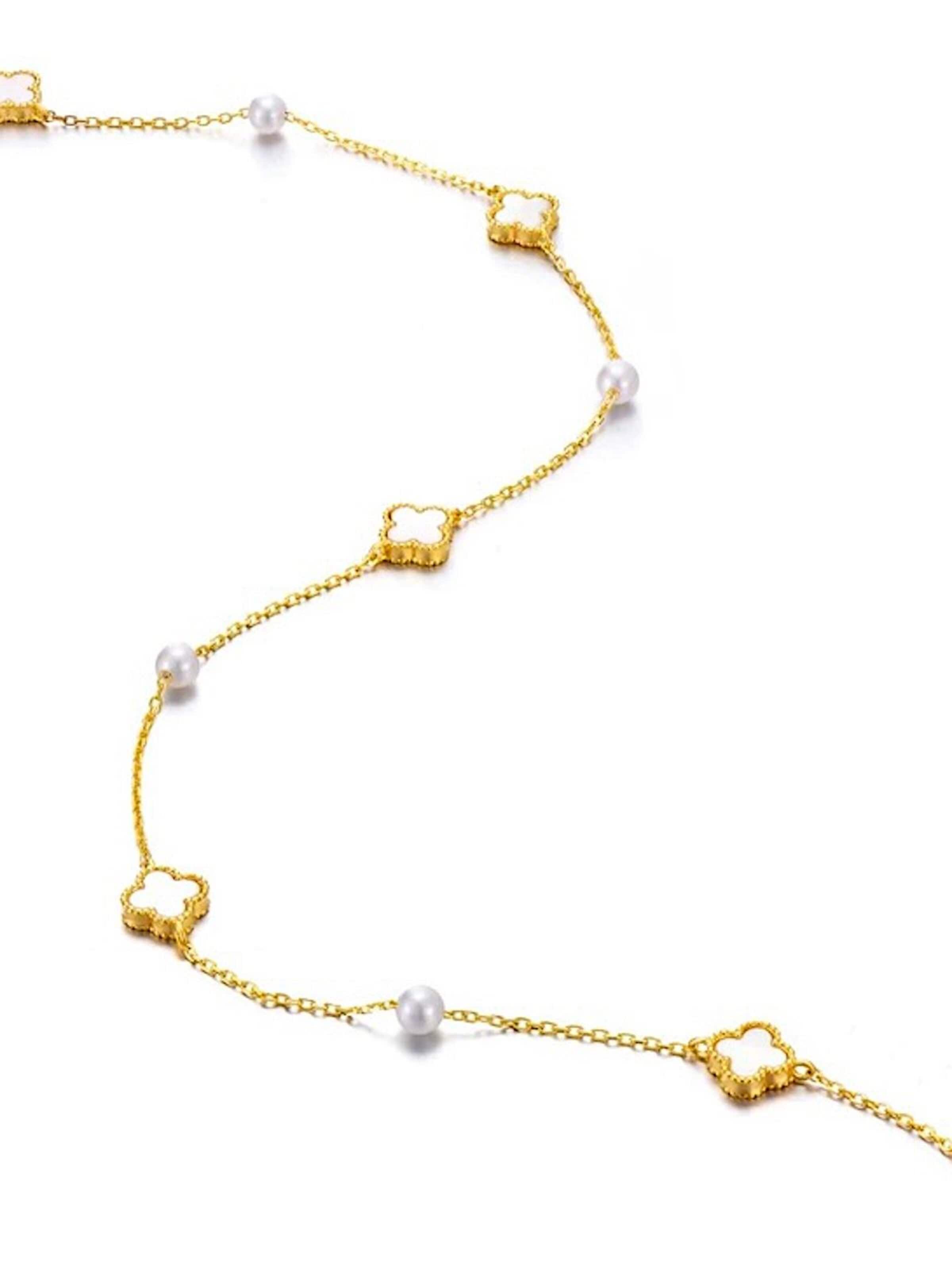 LanLiviaLančić 'Elegant MOP Lucky Clover Pearls Beads Necklace' - zlatna boja: prednji dio