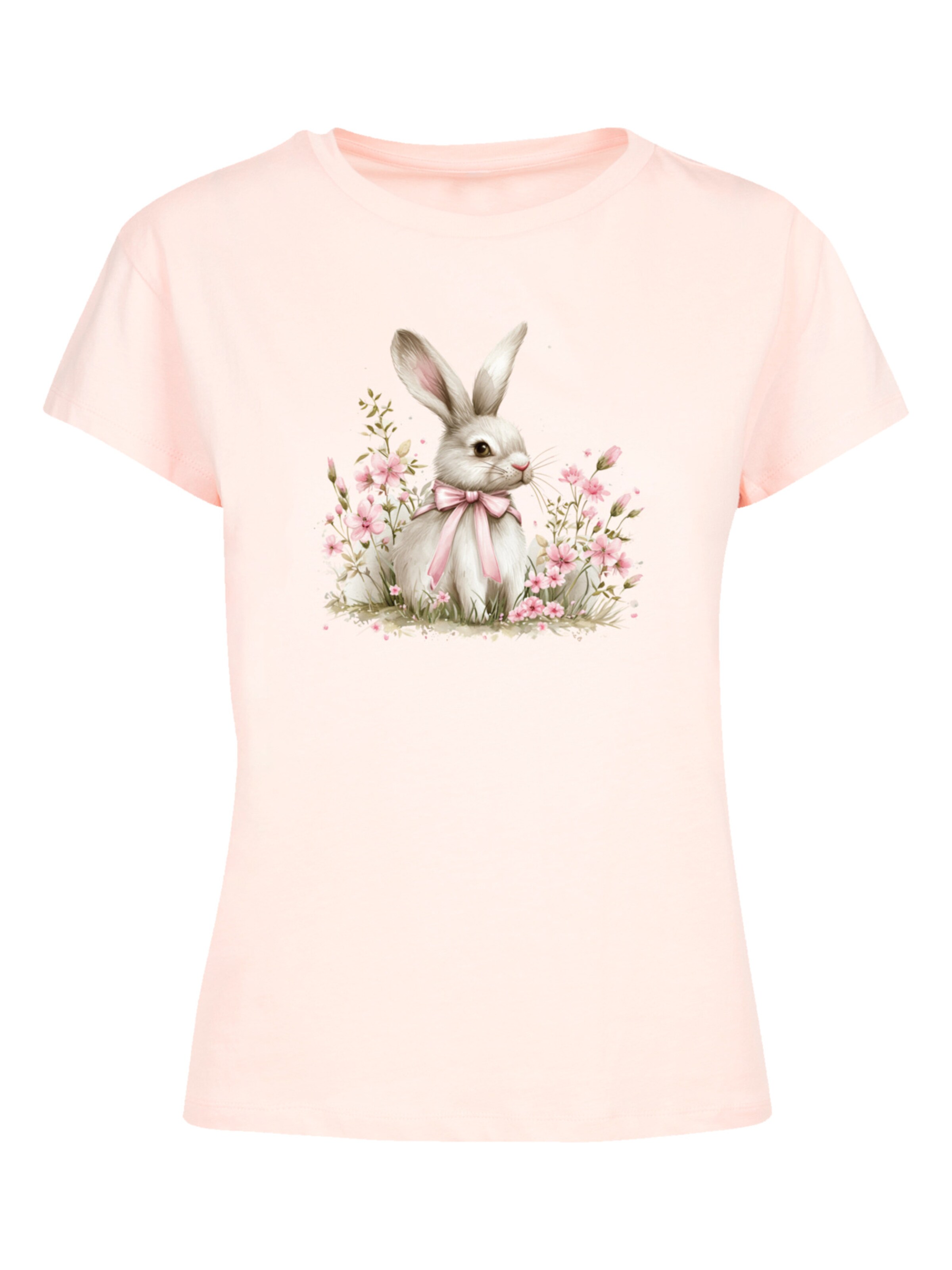 F4NT4STIC T-Shirt 'Niedlicher Osterhase mit Blumen' in Pink: Vorderseite