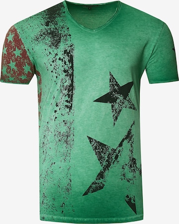 Rusty Neal Cooles T-Shirt mit V-Ausschnitt in Grün: predná strana