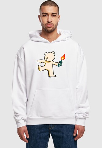 Merchcode Sweatshirt 'Brandalised - Molotov Teddy' in Wit: voorkant