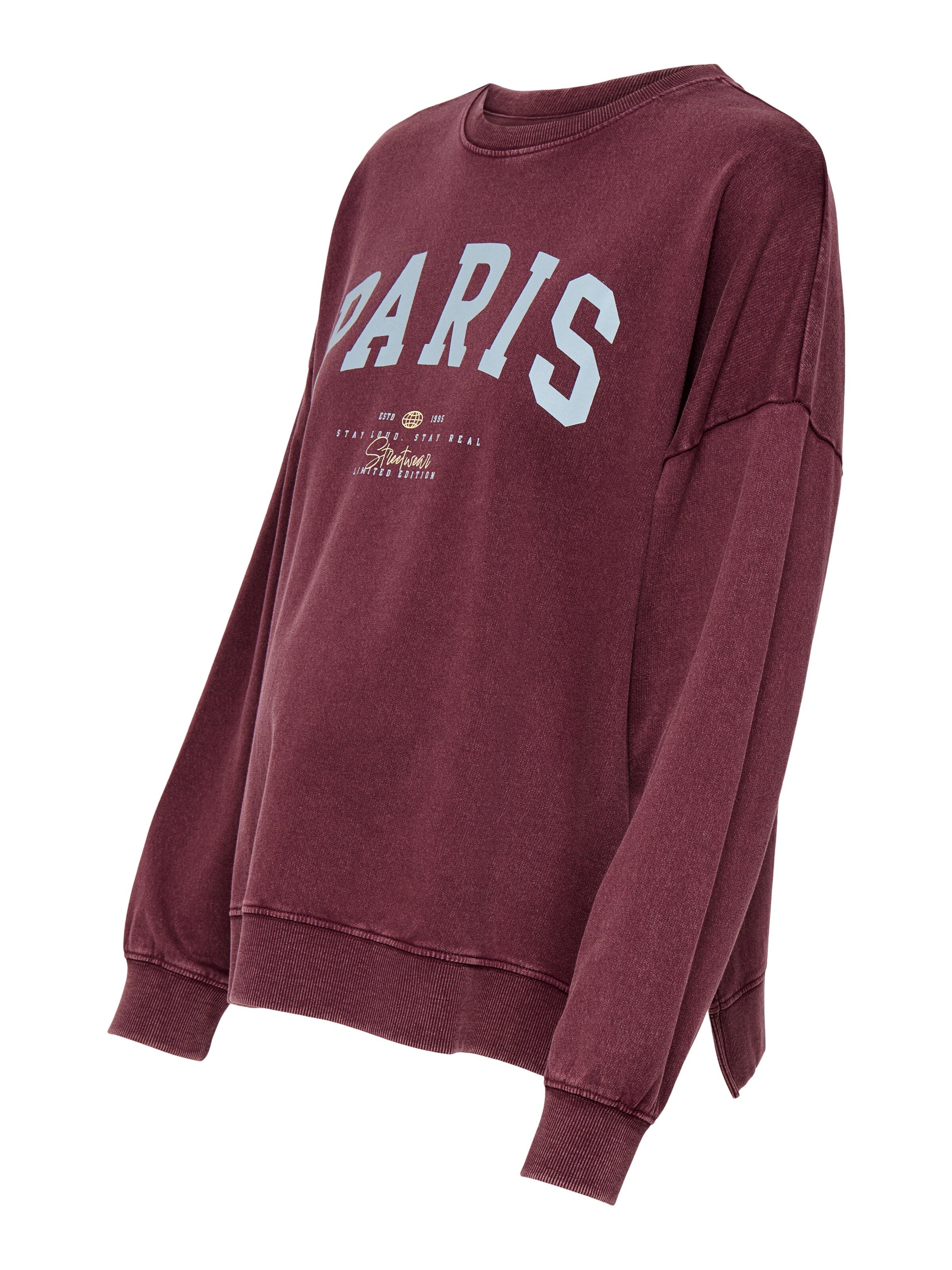 Only Maternity Sweatshirt 'OLMEMELIE' in S in de kleur Lichtblauw / Wijnrood, Productweergave