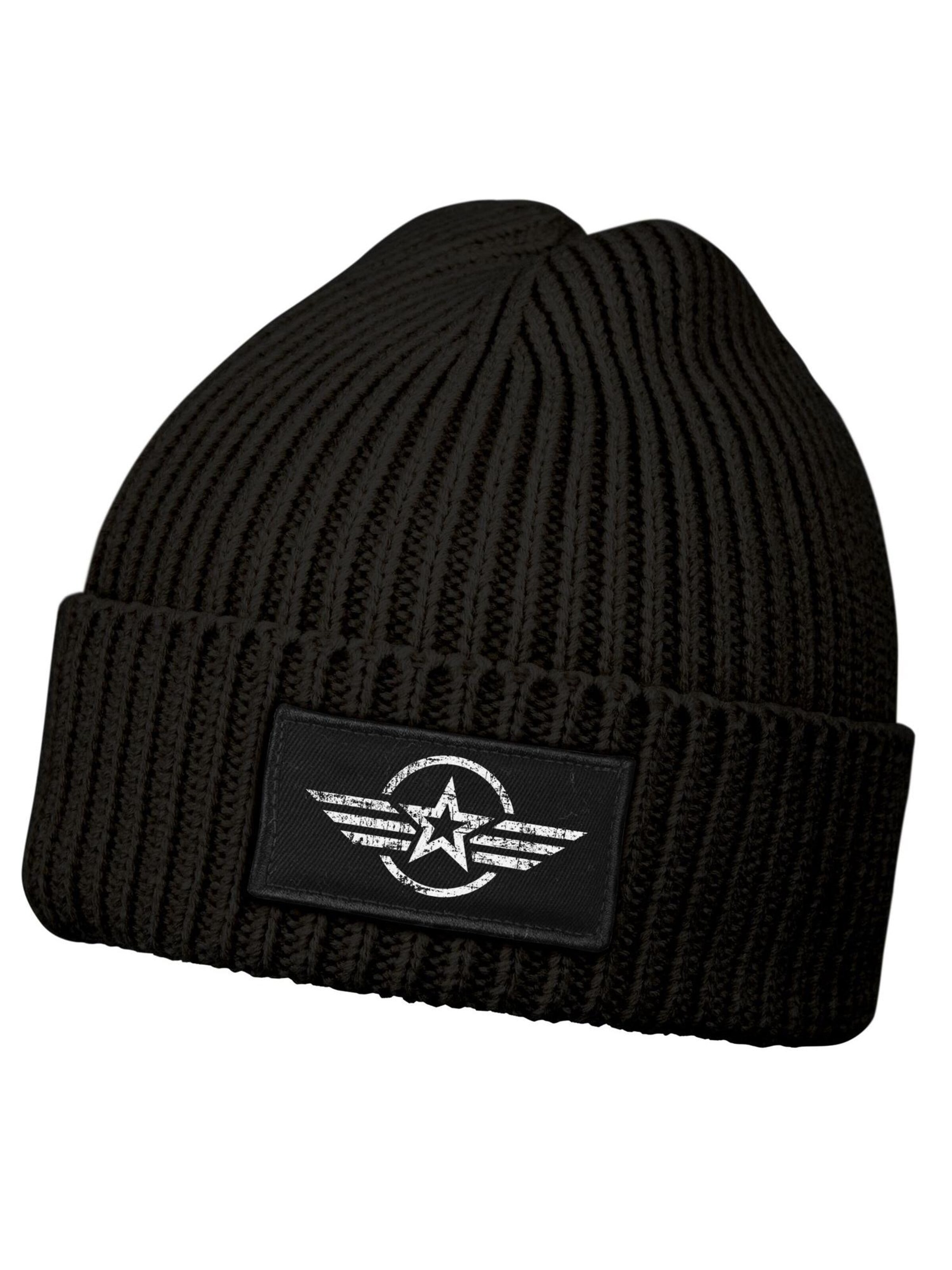 Neverless Beanie 'Airforce Wings' in Black: front