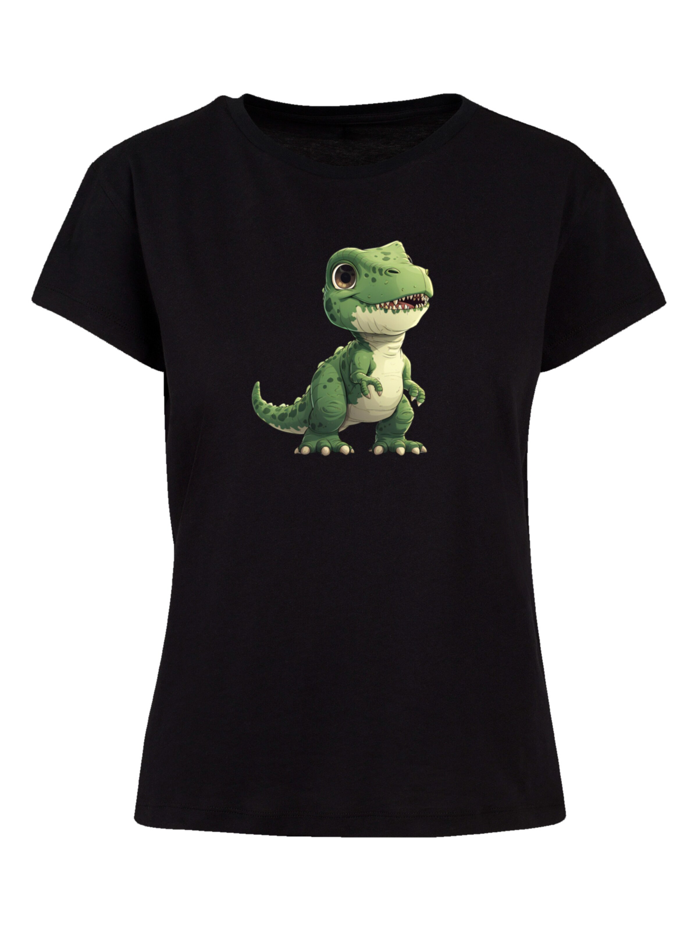 F4NT4STIC Shirt 'Süßer grüner Dino' in Black: front