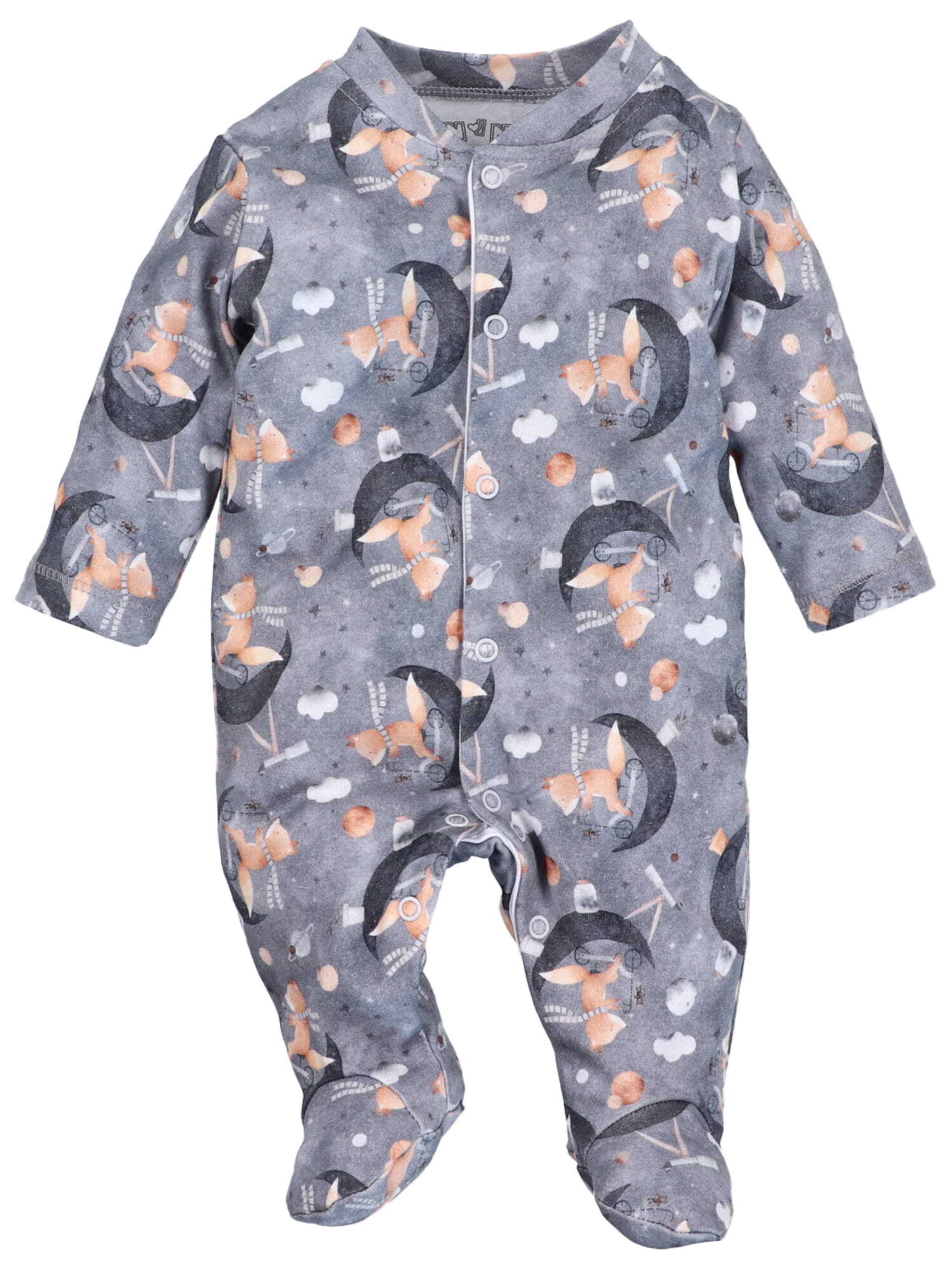 NINI Strampler 'Fahrrad' in Grau: Vorderseite