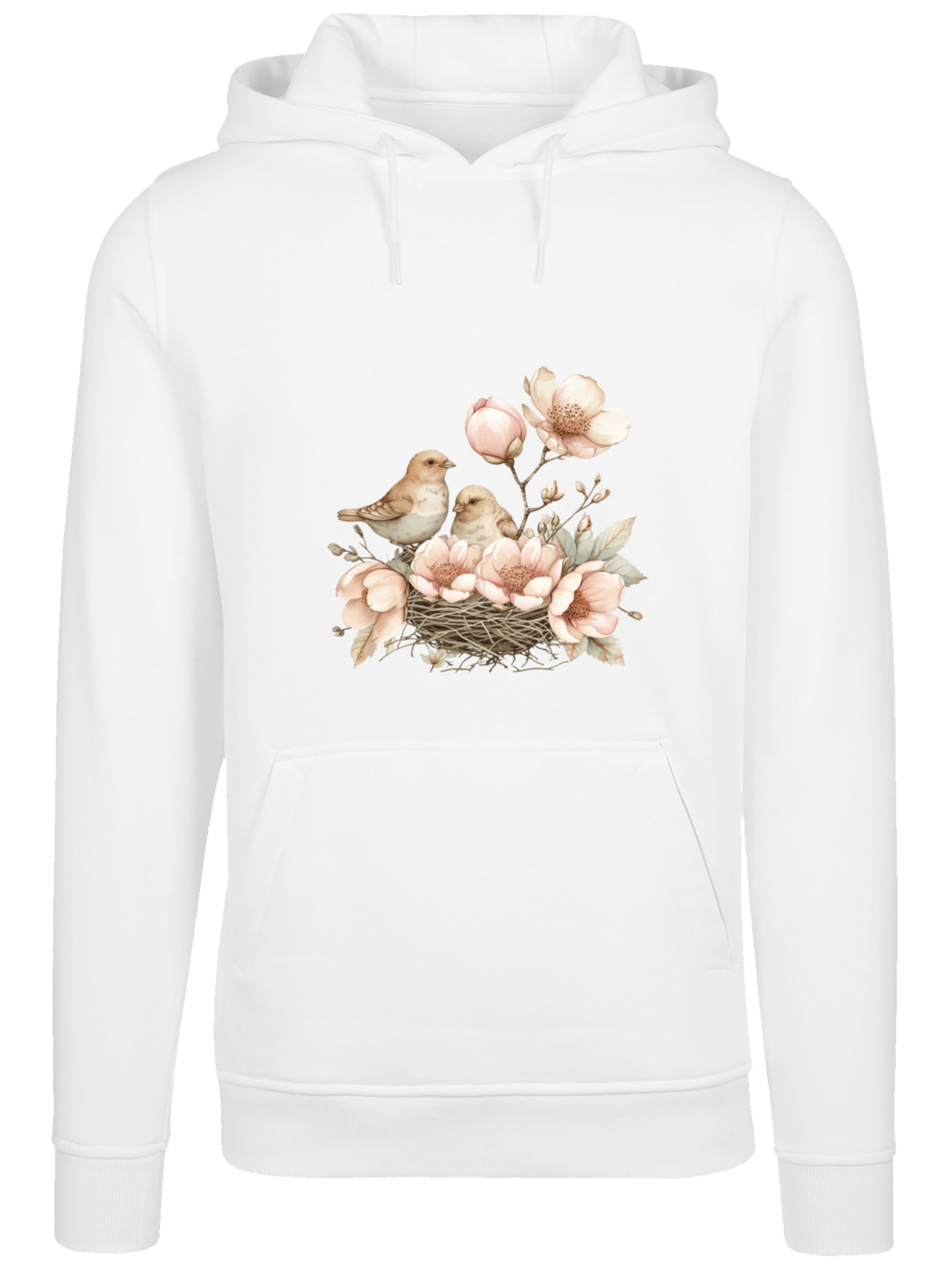 F4NT4STIC Sweatshirt 'Vogelnest Blumen' in Weiß: Vorderseite