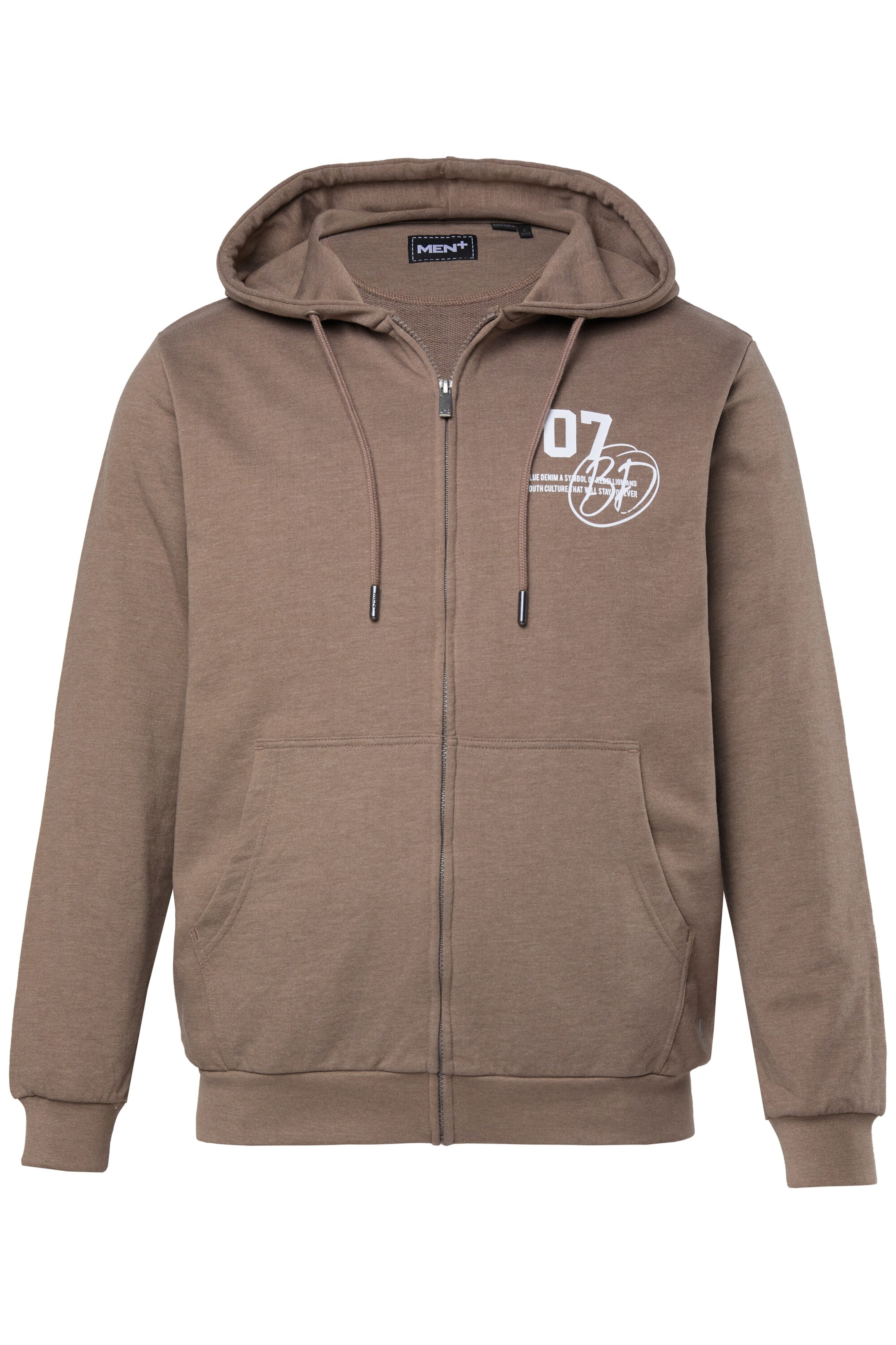 Men Plus Sweatjacke in Braun: Vorderseite