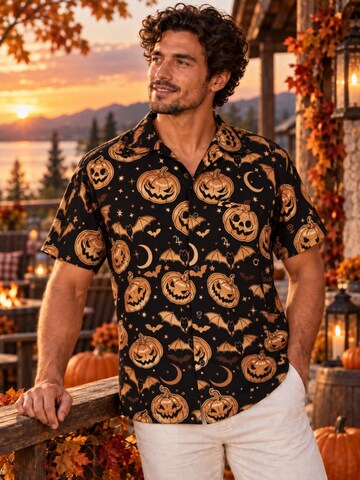 Maglietta 'Helloween Pumpkin Bat' di King Kameha in marrone