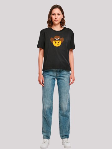 emoji couture Shirt 'Smiling sequin yellow face with cowboy hat' in Schwarz