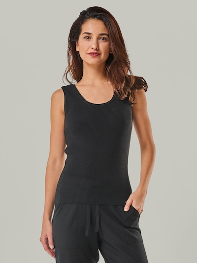 YOU LOOK PERFECT Sticktop 'TOP BLOSSOM - Geripptes Merino Top mit Rundhals'‌‌‌‌ in schwarz, Produktansicht