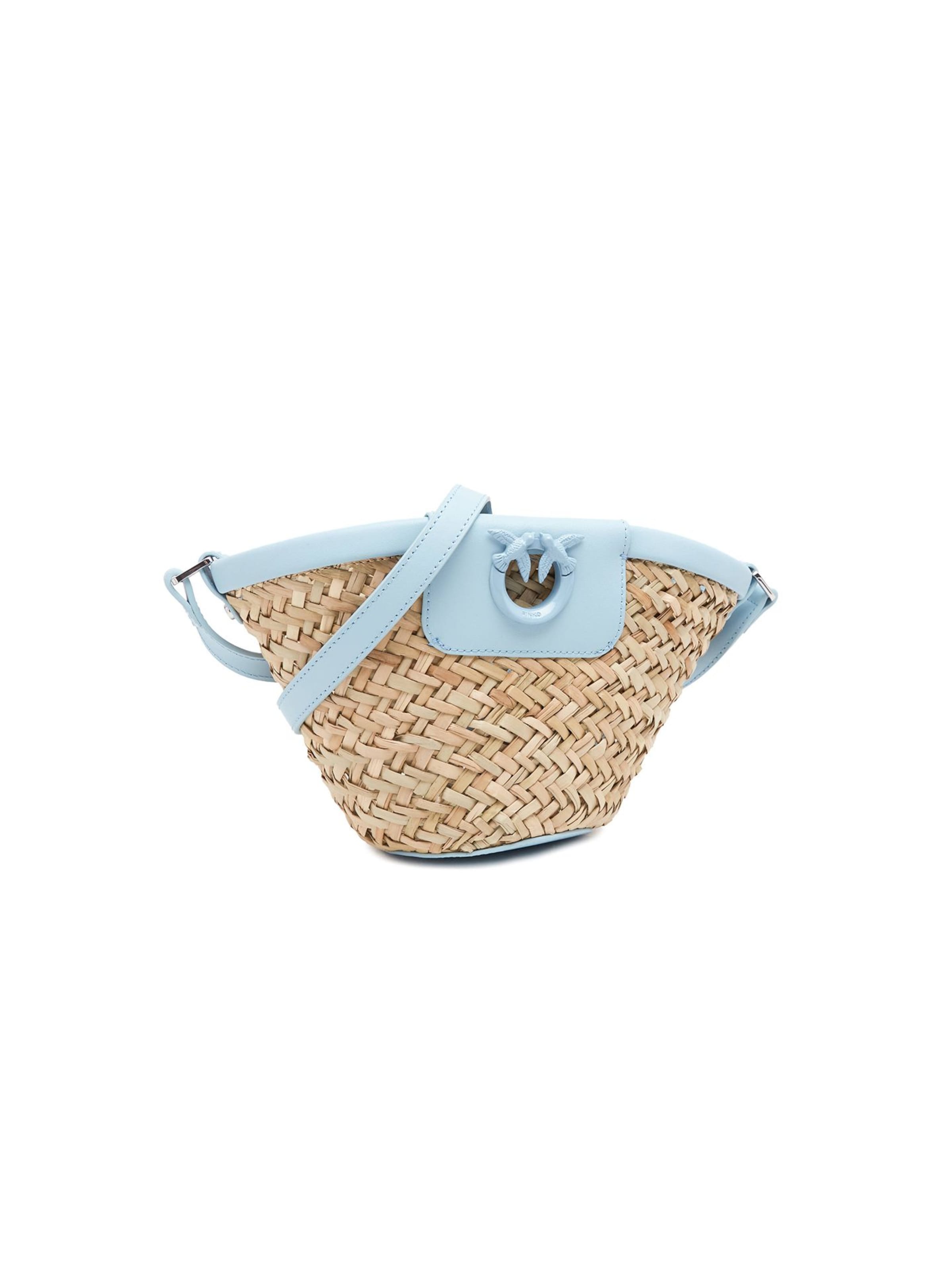 Borsa a mano 'Love Summer Bucket Rafia + Vitello Seta' di PINKO in beige