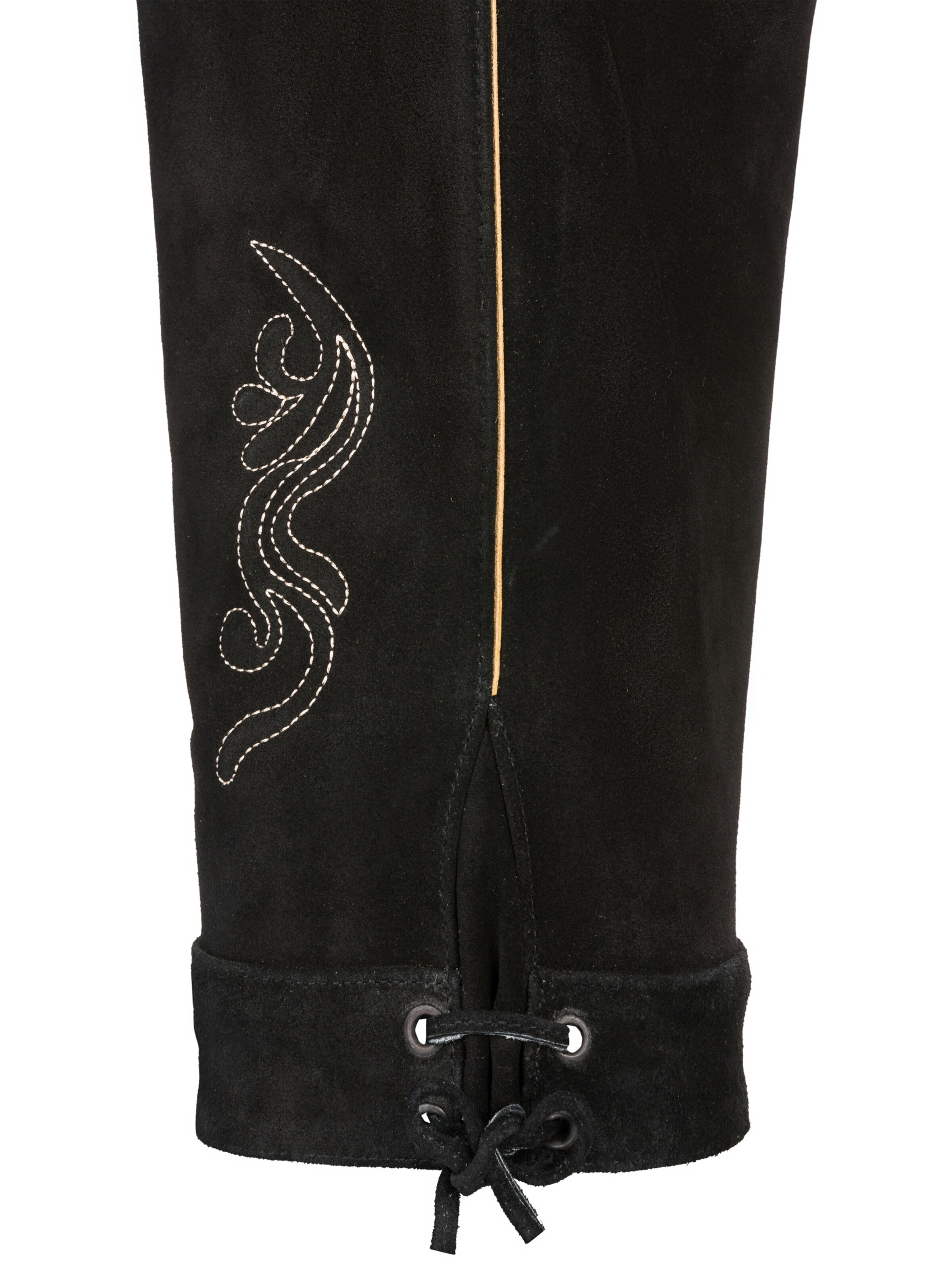 Almbock Skinny Trachtenhose 'Trachtenlederhose Herren Kniebund schwarz'‌‌‌‌‌‌ in Schwarz