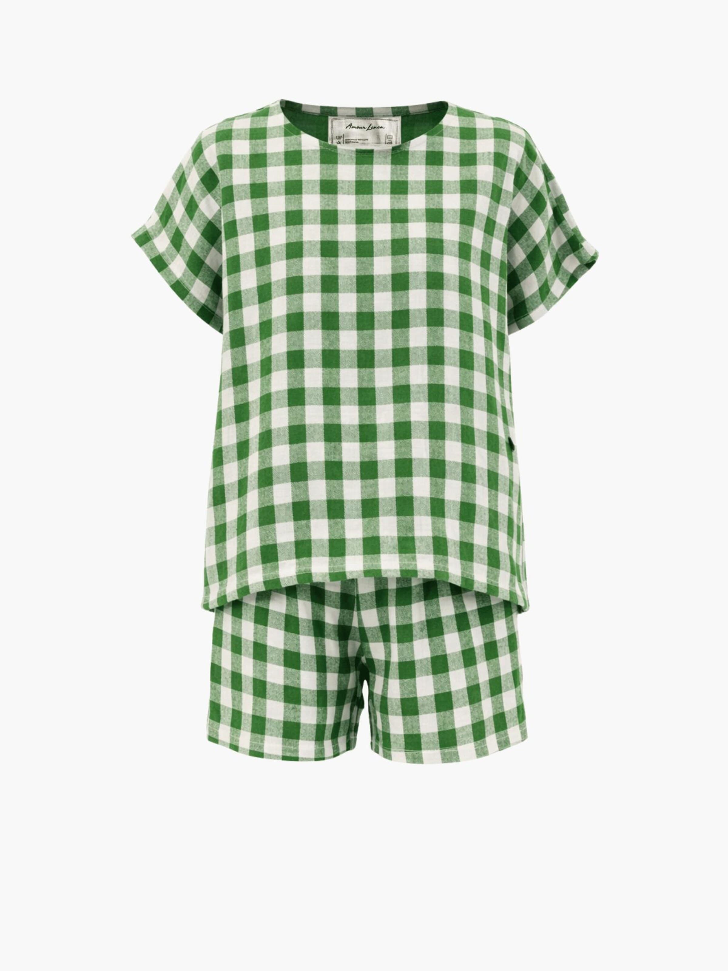 AmourLinen Pyjama 'Cloud Nine'‌‌‌‌‌‌‌‌‌ in Grün: Vorderseite