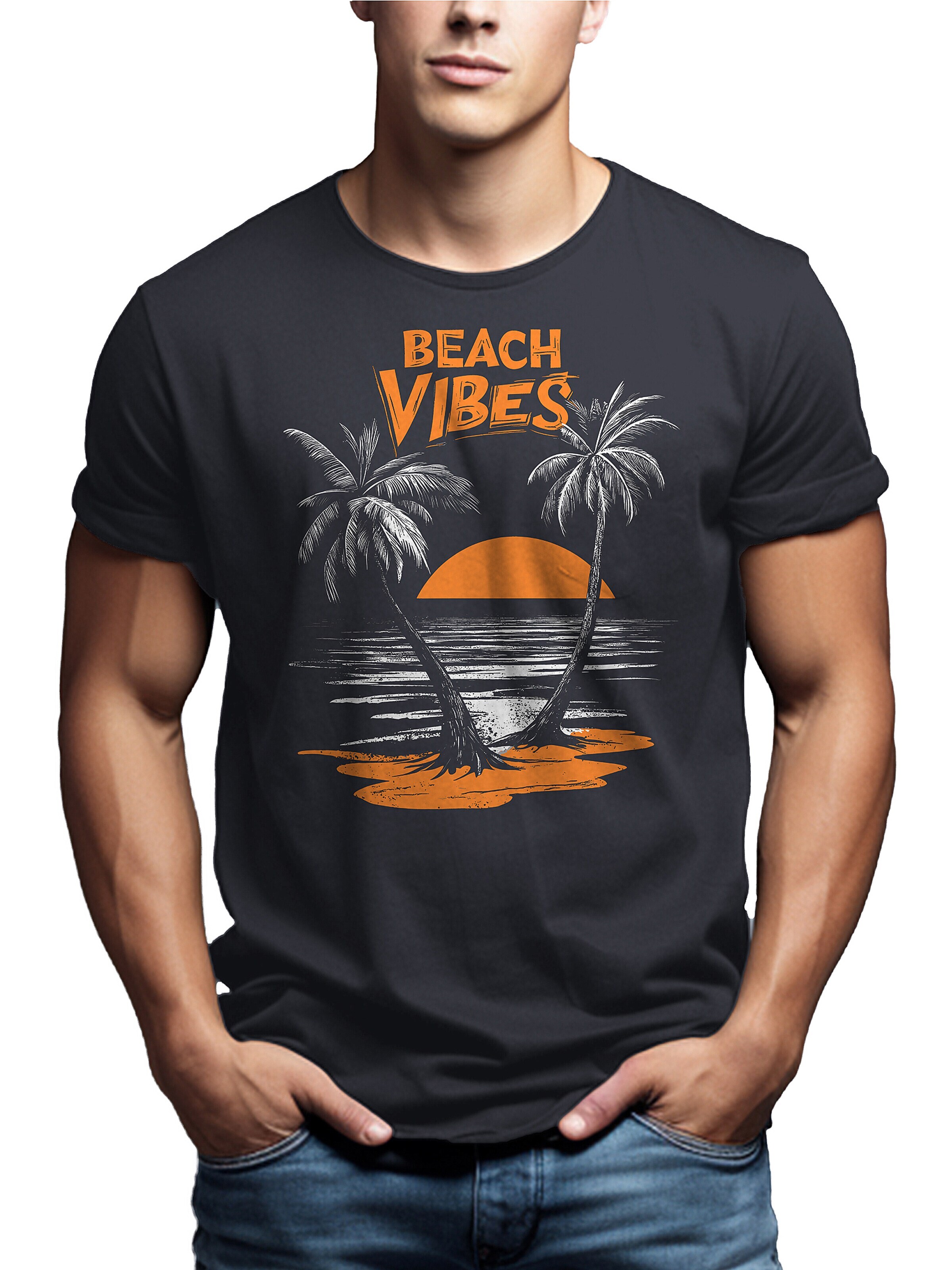 MAKAYA Shirt 'Beach Vibes' in Grey