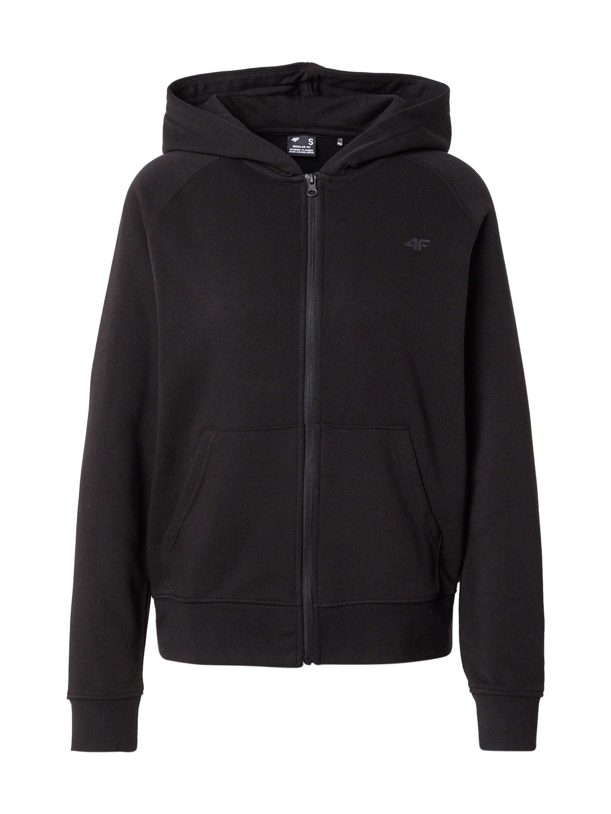 4F Sportsweatjacke in Schwarz: Vorderseite