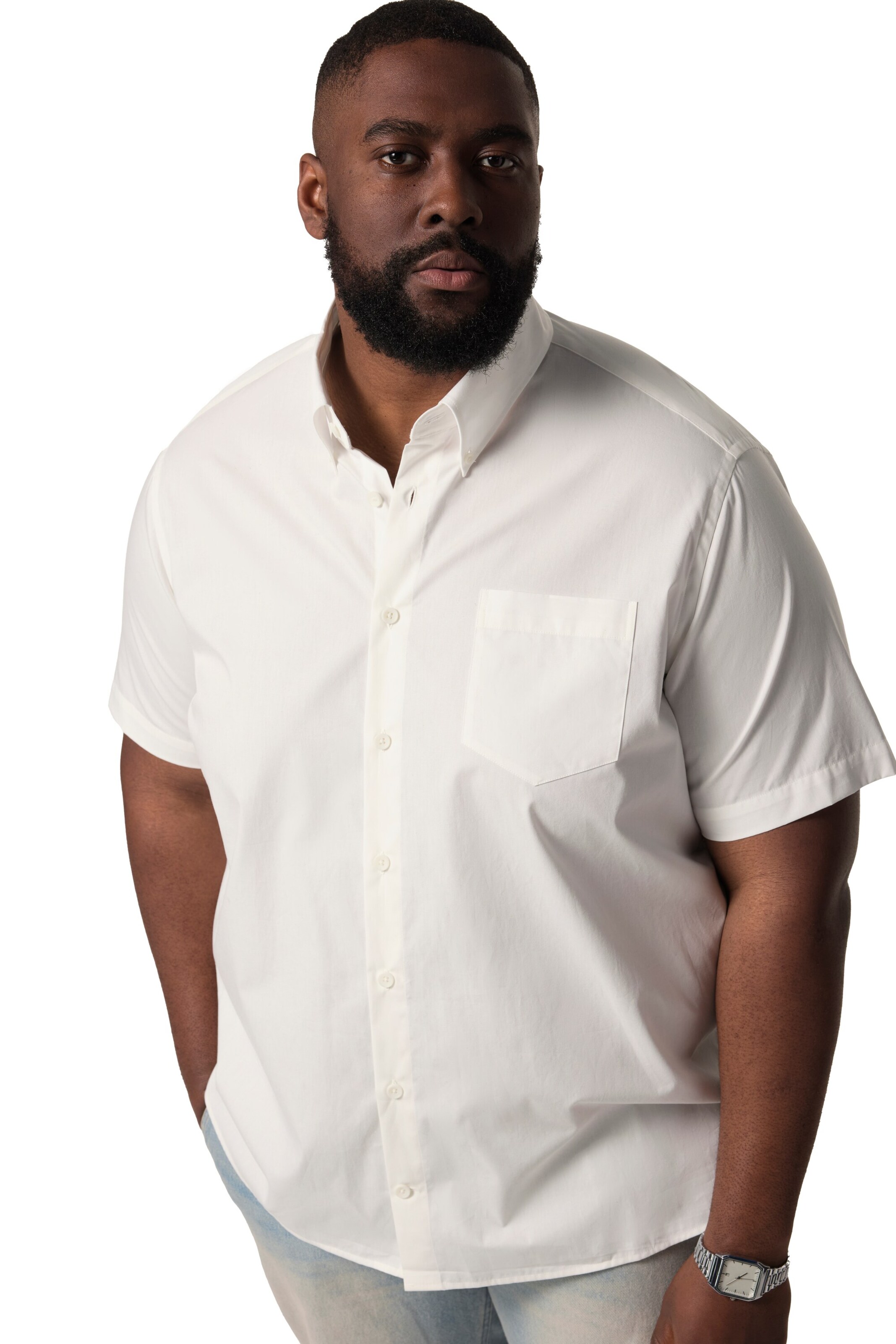 STHUGE Comfort fit Button Up Shirt in White: front
