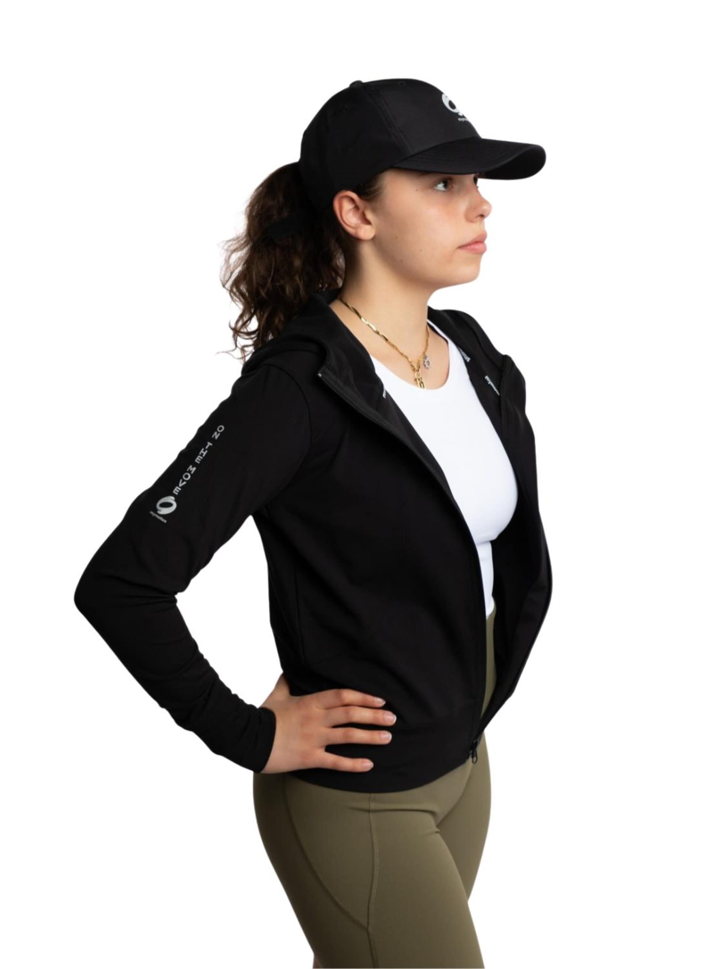 mymotus Sportovní bunda 'Mymotus® Ladies Hood Sport jacket, black, body fitted, short length YW41 NOS' – černá
