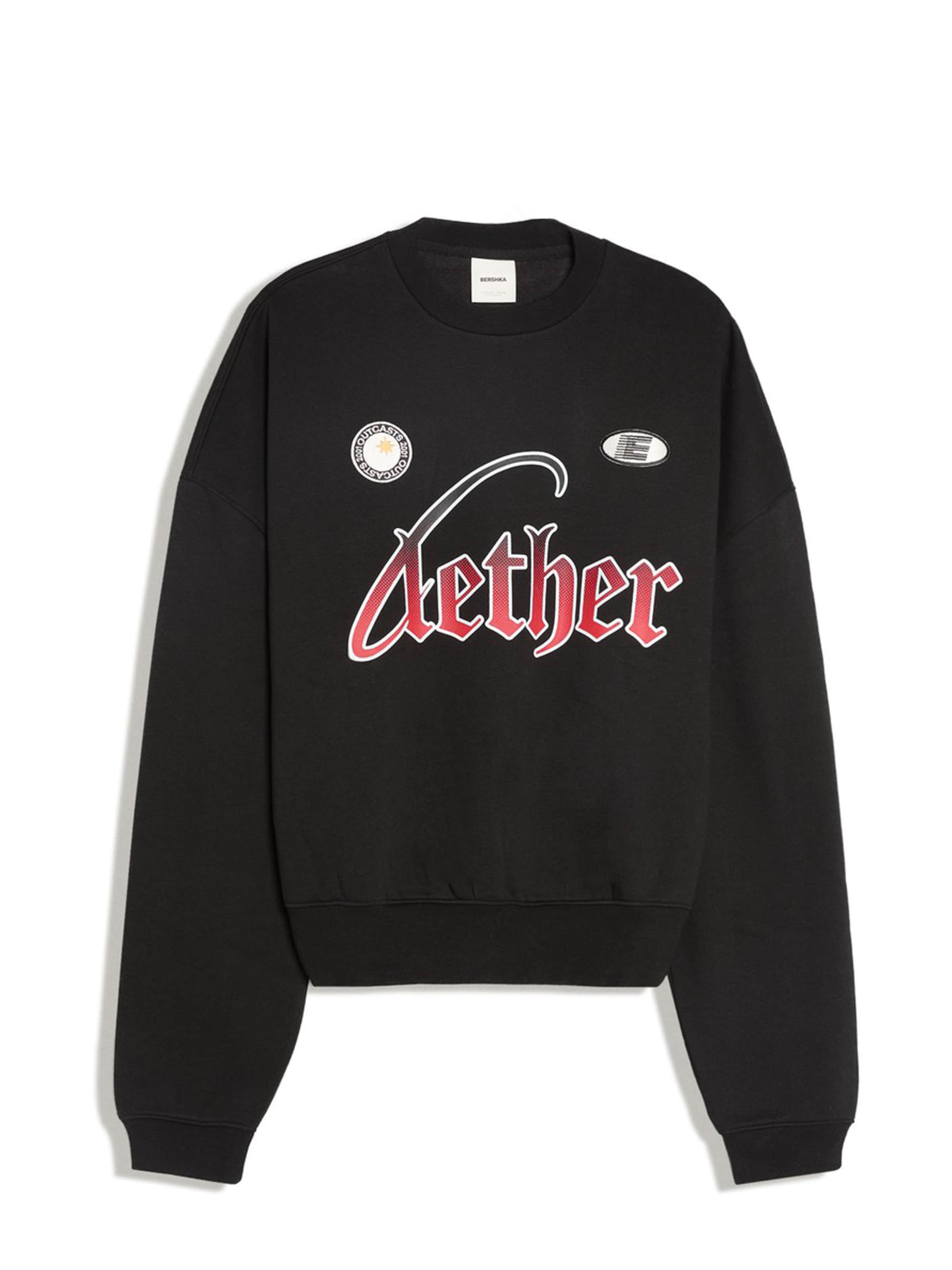 Sweat-shirt 'LETHER' Bershka en noir : devant