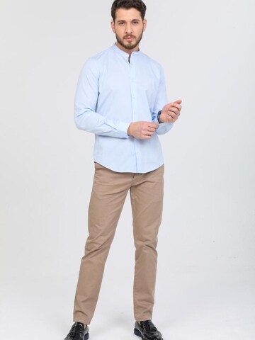 7Camicie Slim fit Zakelijk overhemd 'Caravaggio Poplin Stretch Man Shirt White' in Blauw
