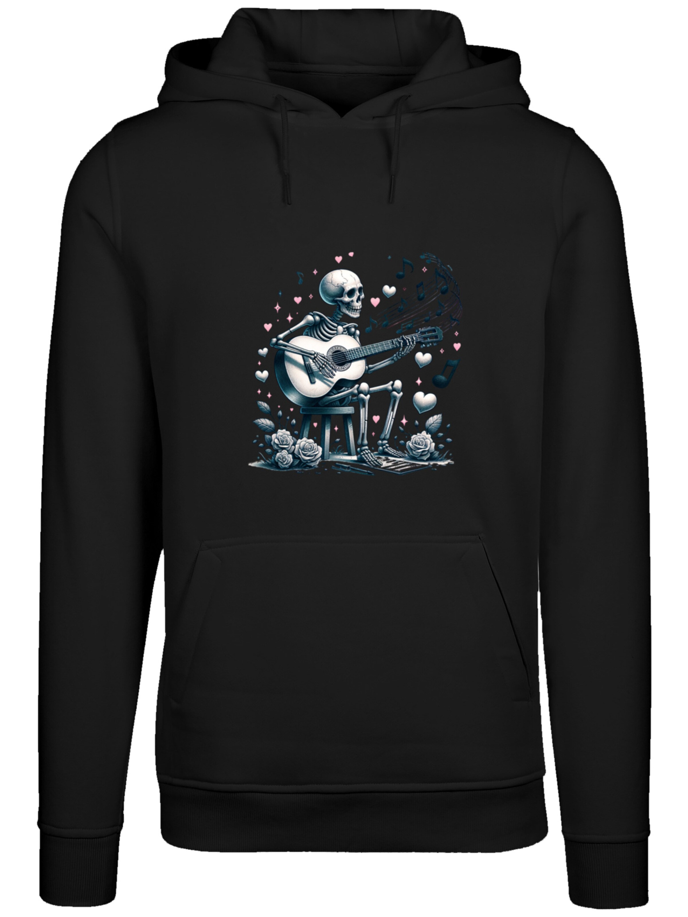 F4NT4STIC Sweatshirt 'Skelett spielt Gitarre, Musik, Liebe' in Zwart: voorkant