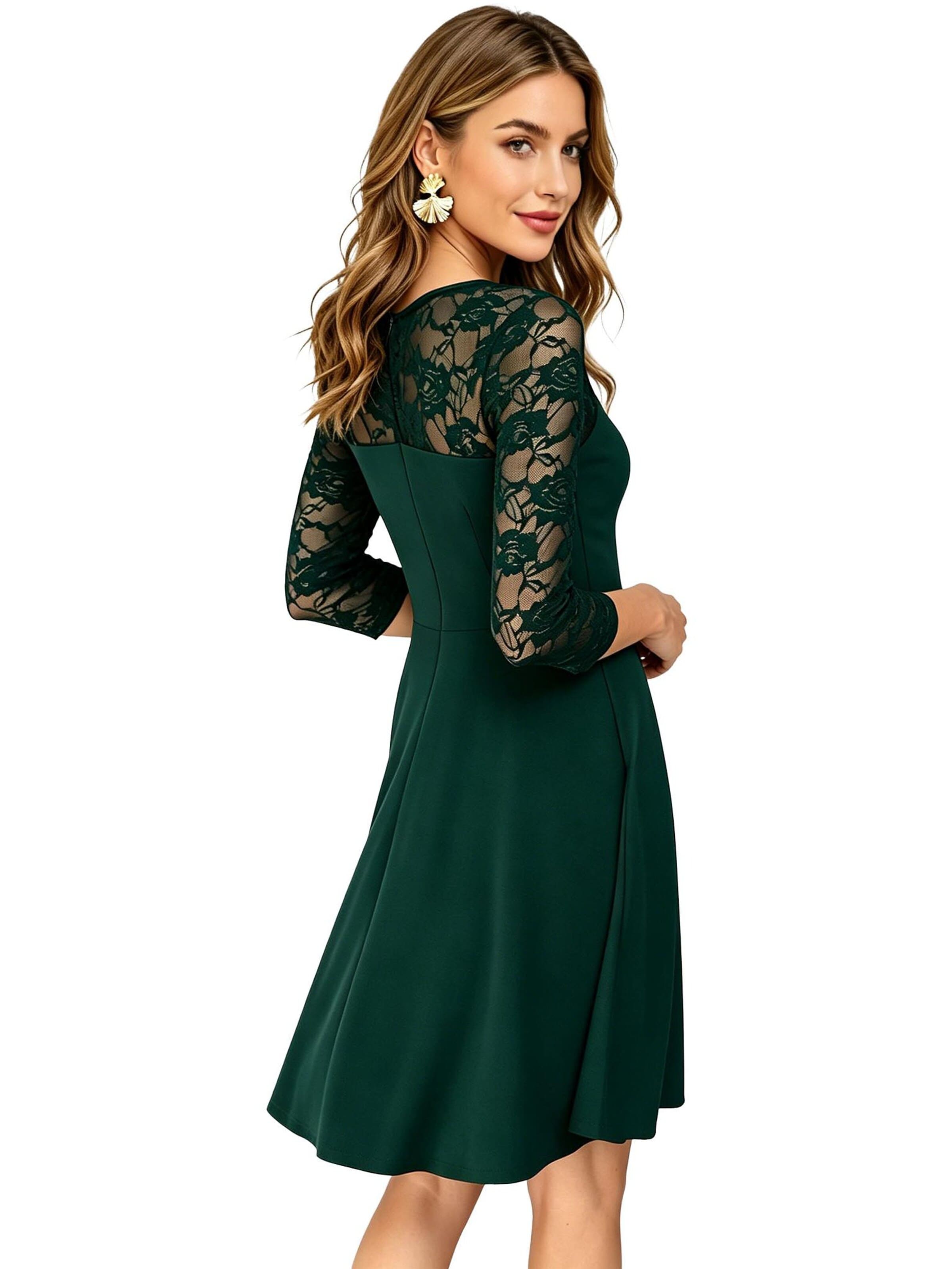 KoJooin Suknia wieczorowa 'Vintage-Brautjungfernkleid mit floraler Spitze, 2/3-Ärmeln und passendem Design' w kolorze zielony