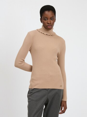 Influencer Pullover in Beige: Vorderseite