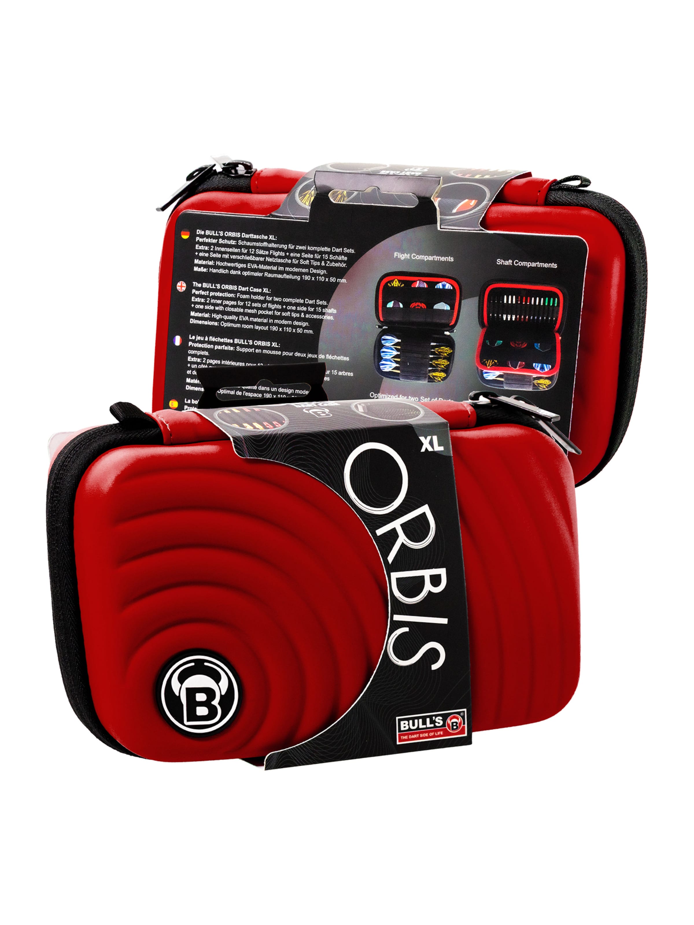 BULL'S Dartcase ' Orbis HS Carbon Darttasche Dartbox Pfeilaufbewahrung Darts-Etui ' in Rot: Vorderseite
