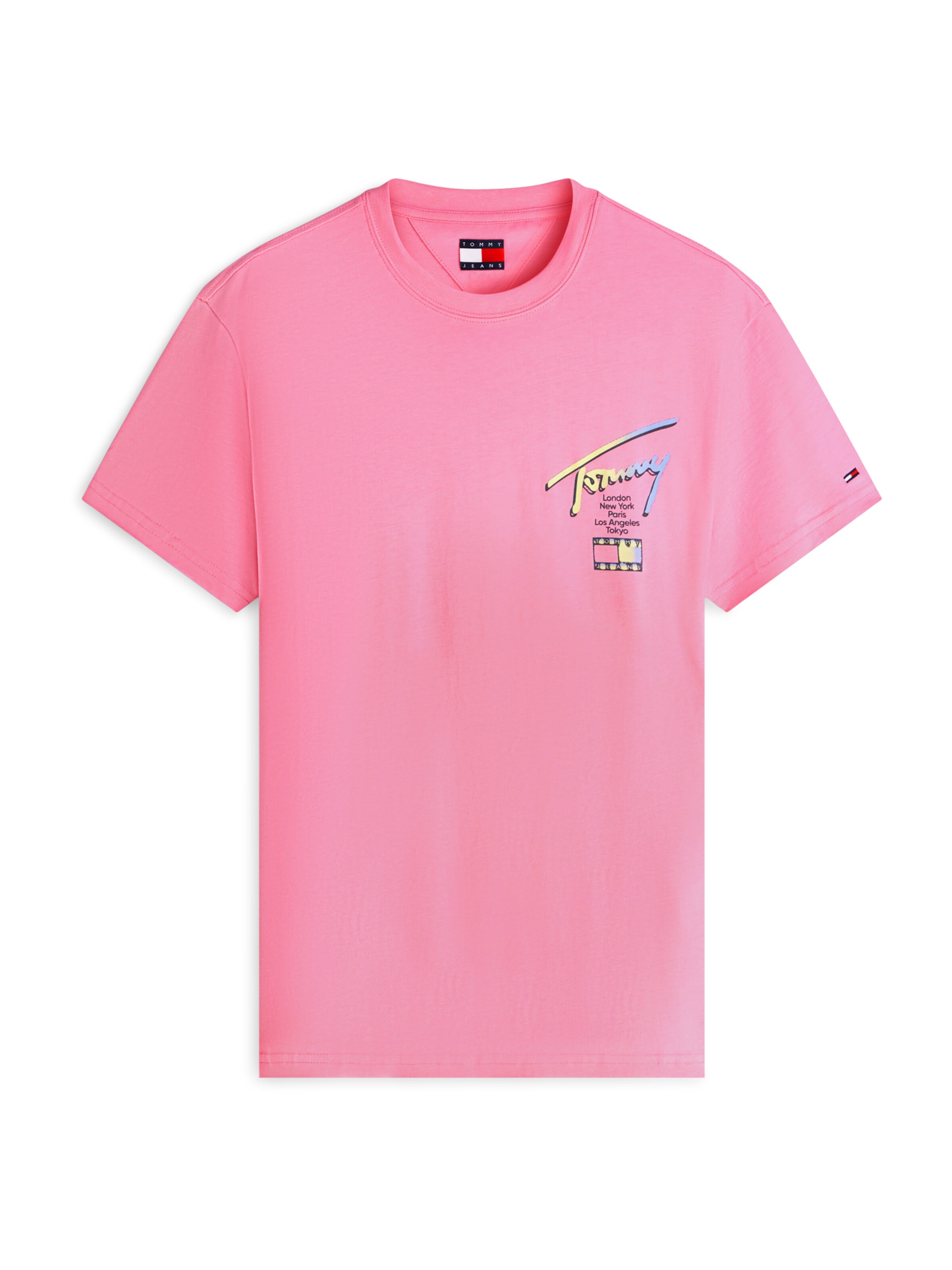 Tommy Jeans Тениска 'CITY SIGN' в розово: отпред