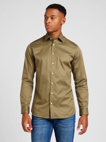 Coupe slim Chemise 'SLHETHAN' SELECTED HOMME en vert : devant