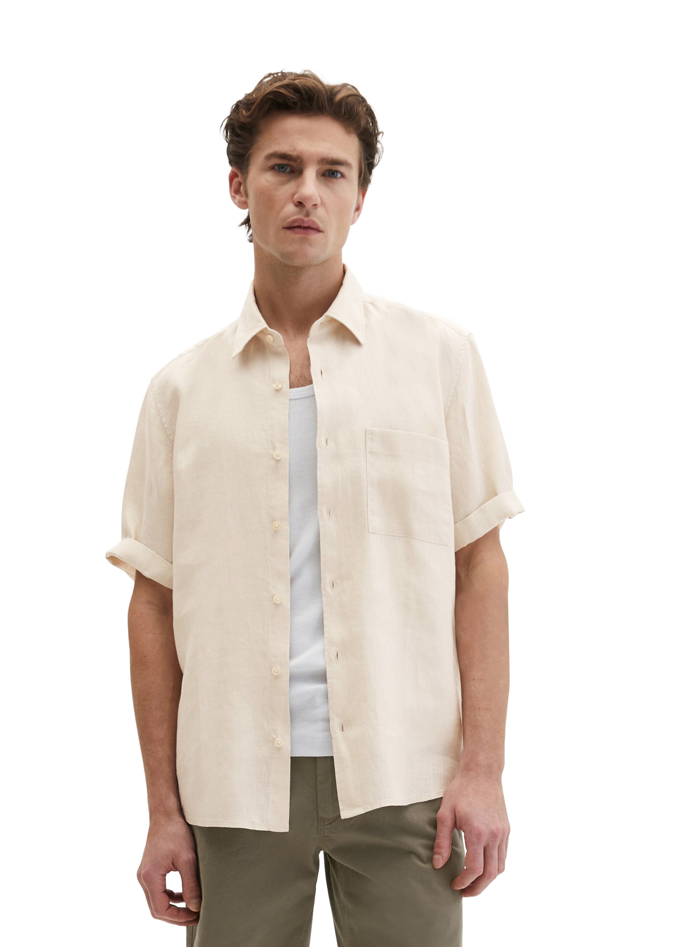 Marc O'Polo Comfort fit Button Up Shirt in Beige: front