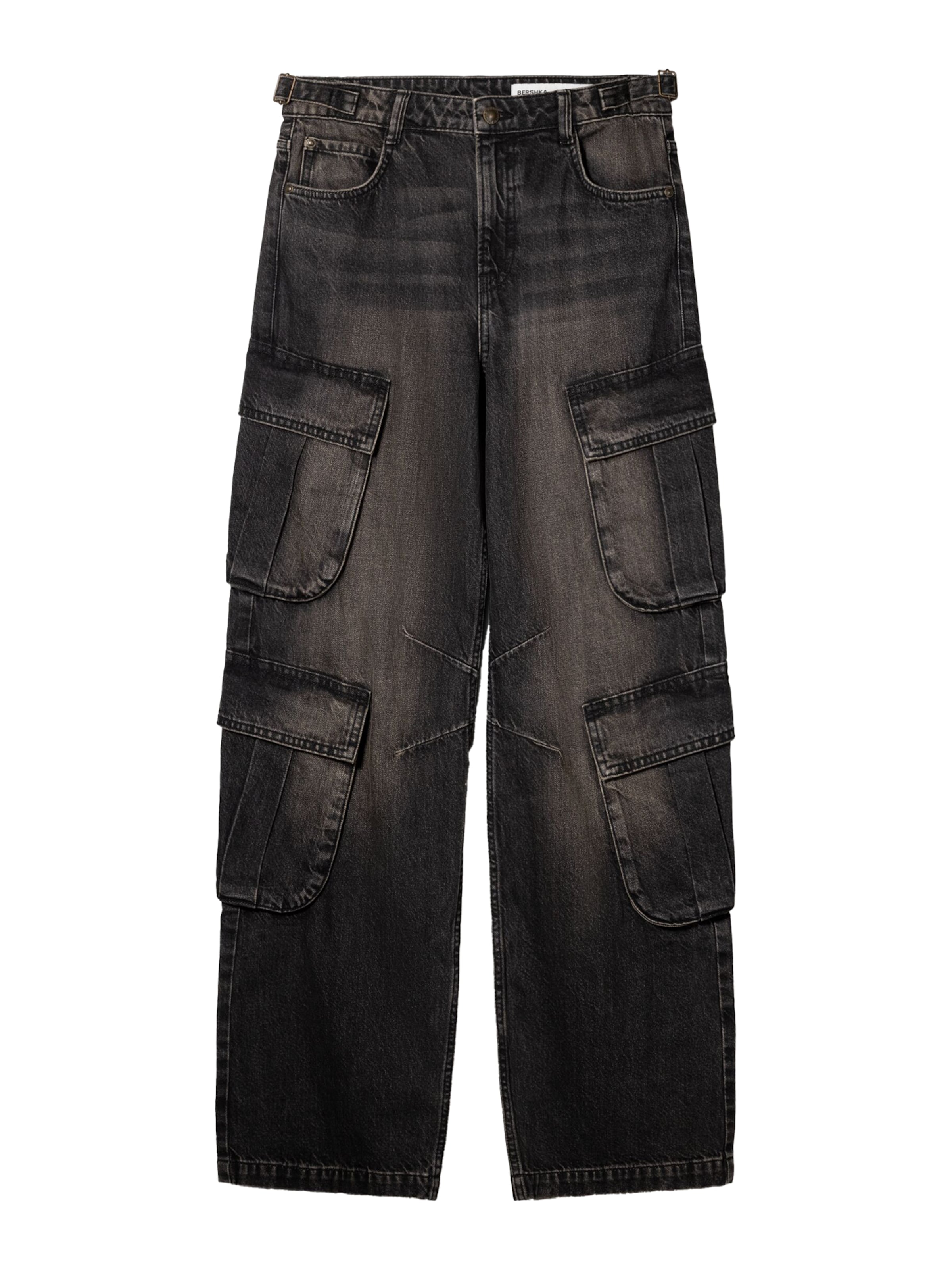 Wide leg Jeans cargo di Bershka in nero: frontale