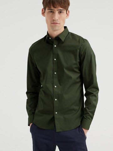 WE Fashion Slim fit Overhemd in Groen: voorkant