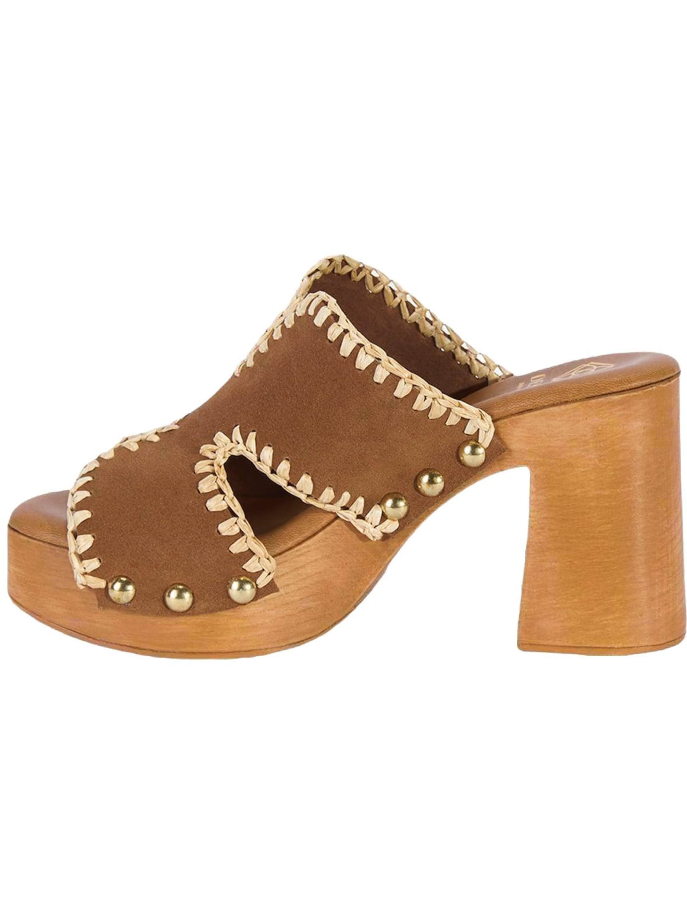 Desa - Zapatos abiertos 'DESA Damen-Plateau-Sandalen aus Wildleder mit ethnischen Ziernähten' en marrón: frente