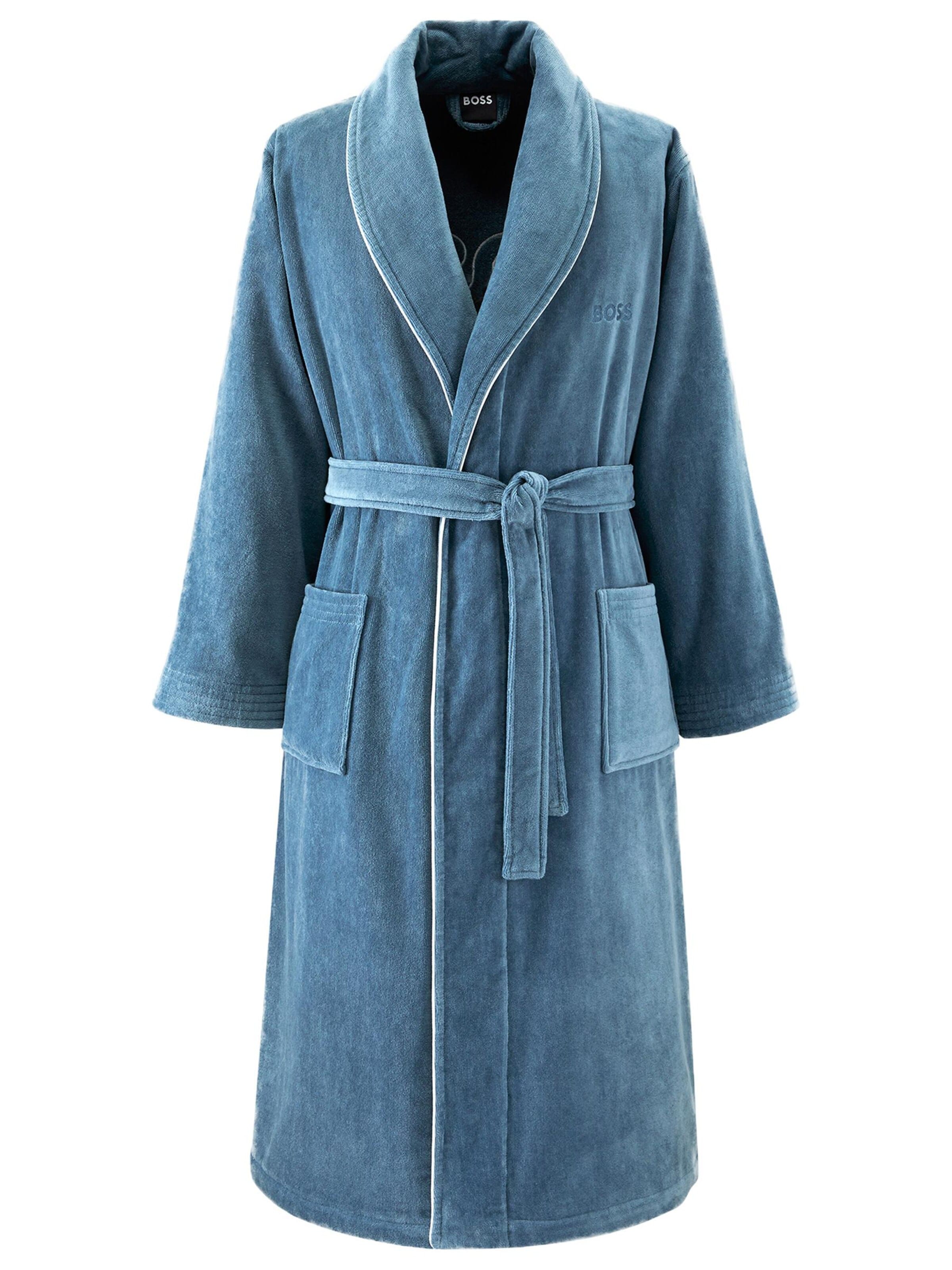 BOSS Home Long Bathrobe 'TIAGO' in Blue: front