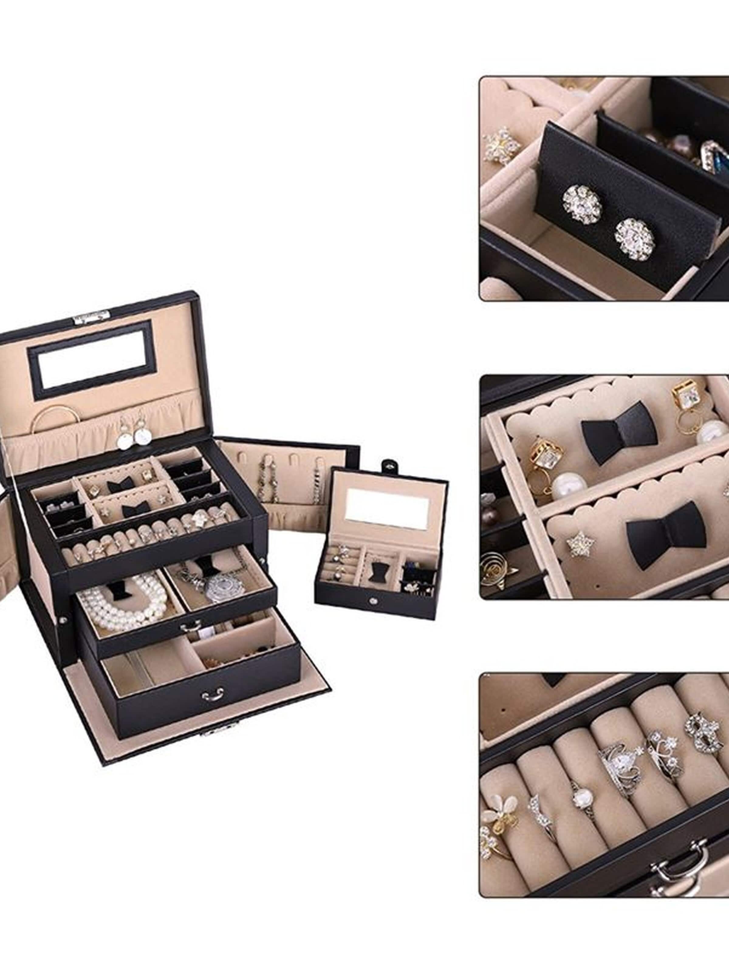 Boîte à bijoux 'Leather Jewelry Box with 20 Compartments - Black' UNIQ Beauty en noir