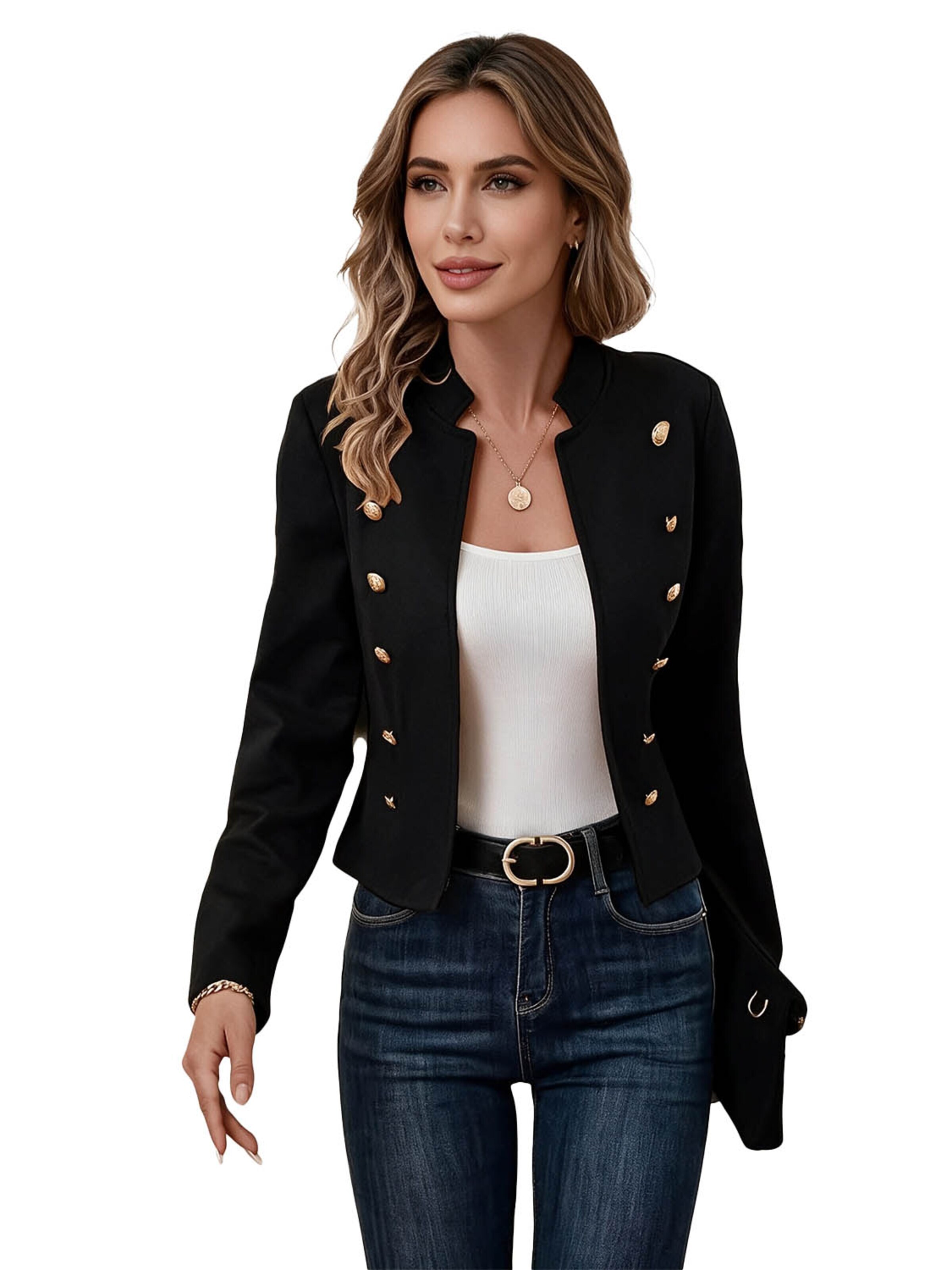 KoJooin Marynarka 'Damen Longsleeve Blazer mit Doppelreiher – Vielseitiger, eleganter Klassiker für Büro und Freizeit' w kolorze czarny